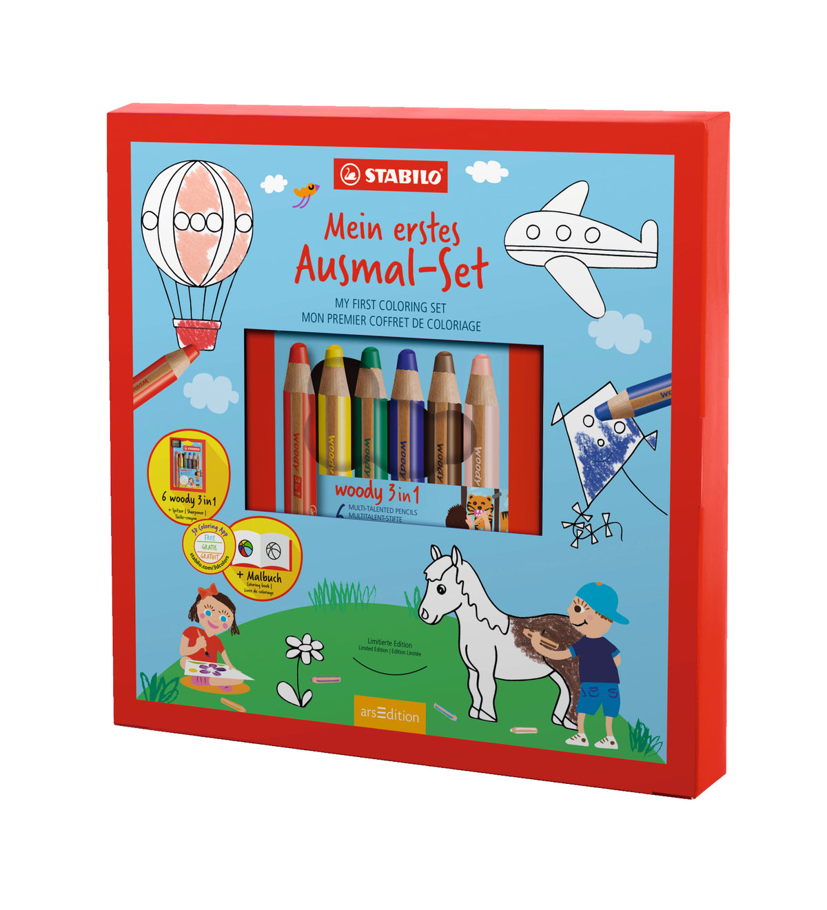 STABILO woody 3 in 1 – 6 Farben, Jumbo, Karton, mit Spitzer