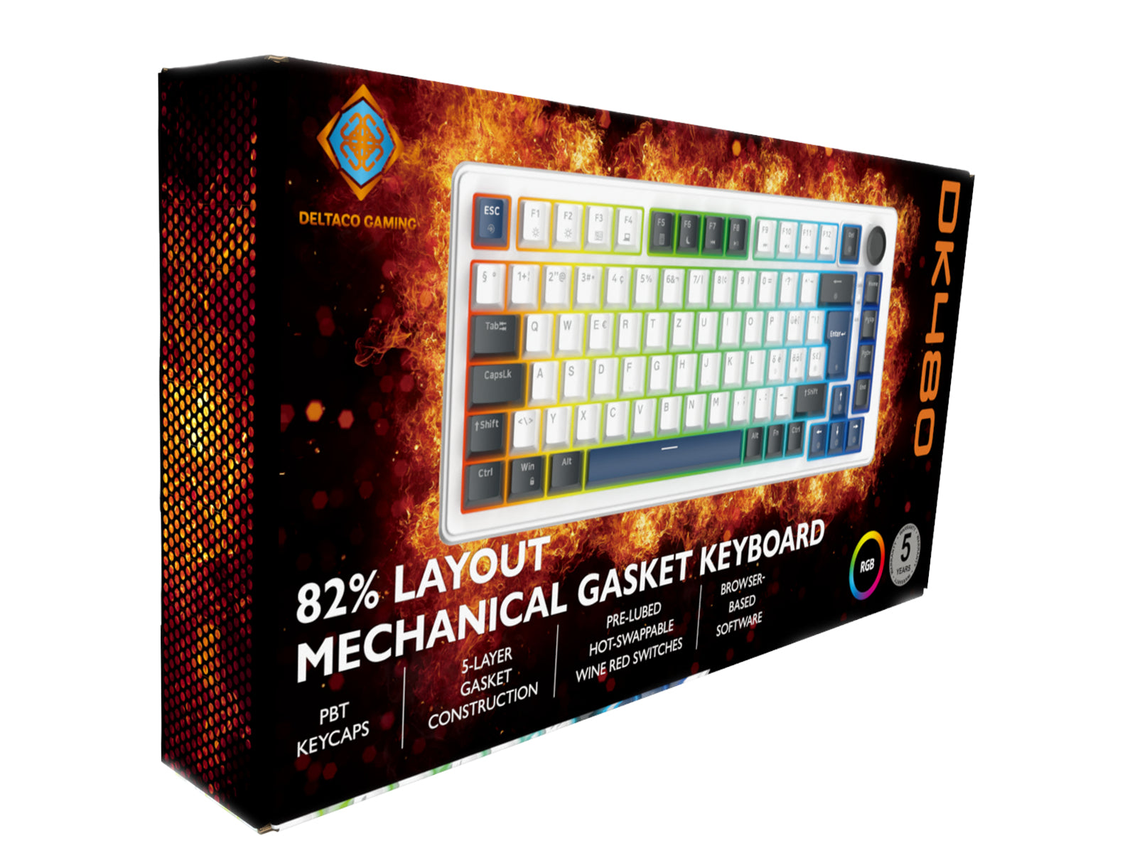 Deltaco Gaming DK480 GAM-205 – Gaming-Tastatur 75% – Mechanisch – Verkabelt (USB-C) – QWERTZ (CH) – RGB