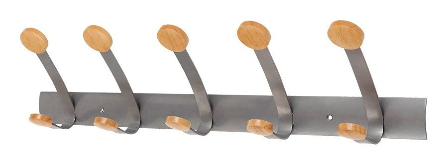Alba Wandgarderobe PMV5 – Stahl/Buchenholz, Metallgrau, 75 × 17,5 × 11 cm – 6er-Pack