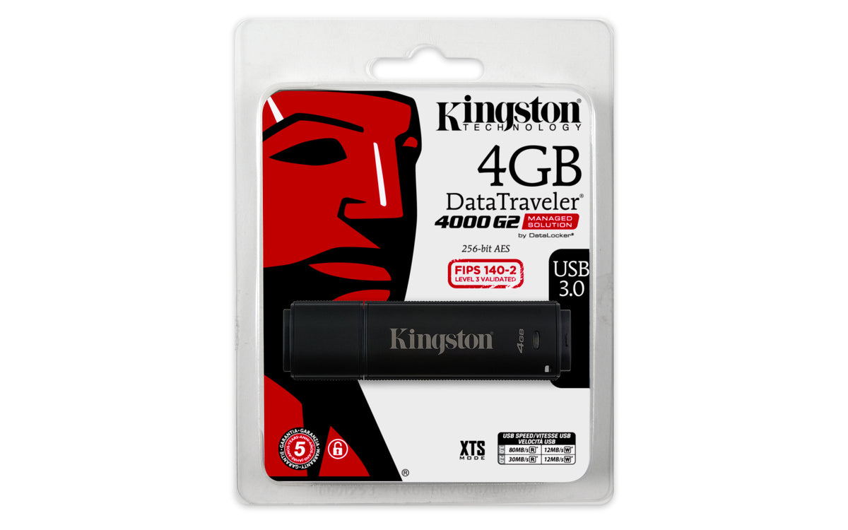 Kingston Technology Kingston DataTraveler 4000G2 – 4 GB, USB 3.2 Gen 1, 256-Bit AES, FIPS 140-2, Passwortschutz, IPX8