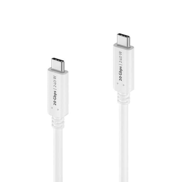 PureLink USB-C auf USB-C Kabel – USB4 20 Gbit/s – 1,5 m – PD 240 W – Goldstecker – Weiss
