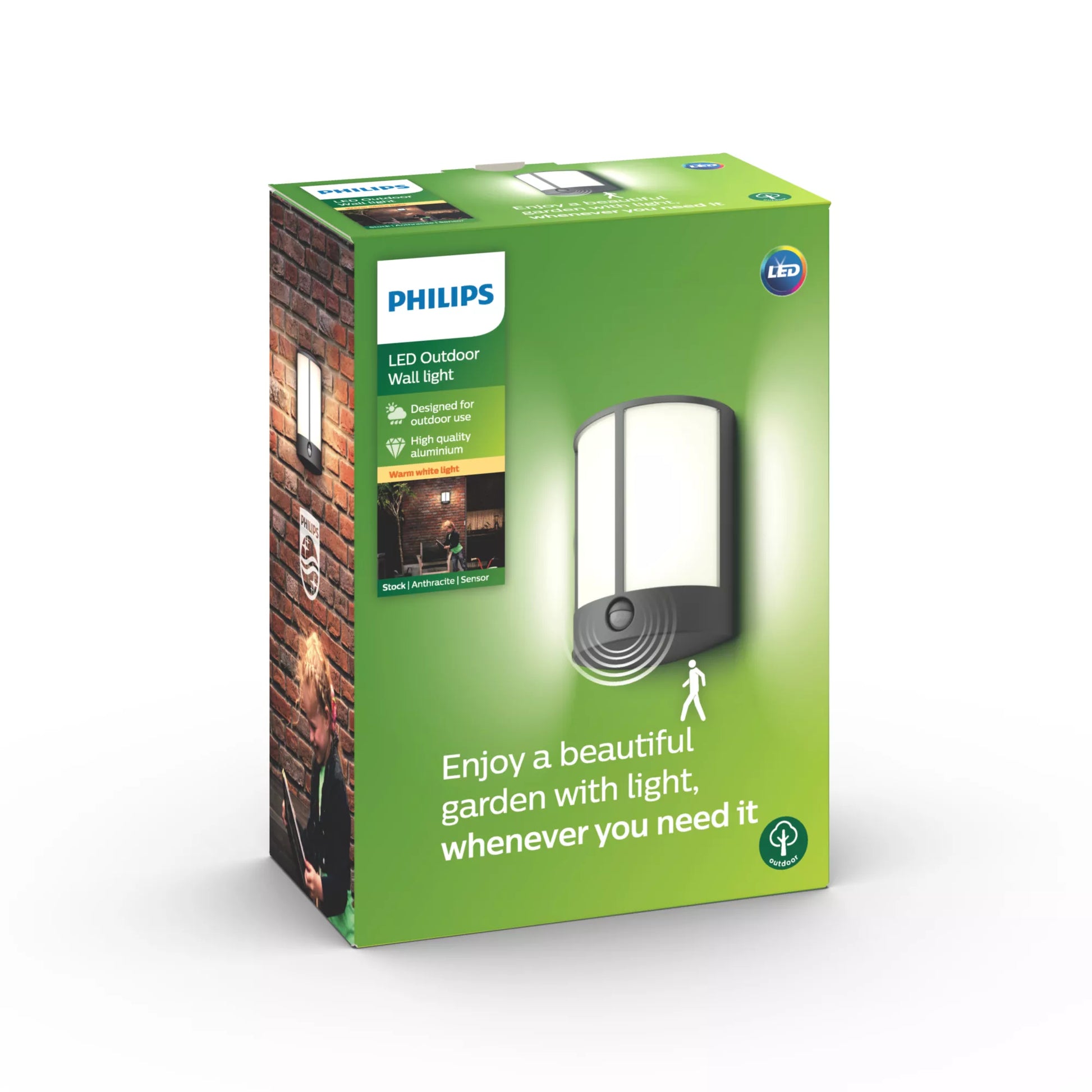 Philips by Signify Philips Aussenwandleuchte – 2700 K – IP44 – Netzbetrieb – mit Bewegungsmelder – Anthrazit – Aluminium