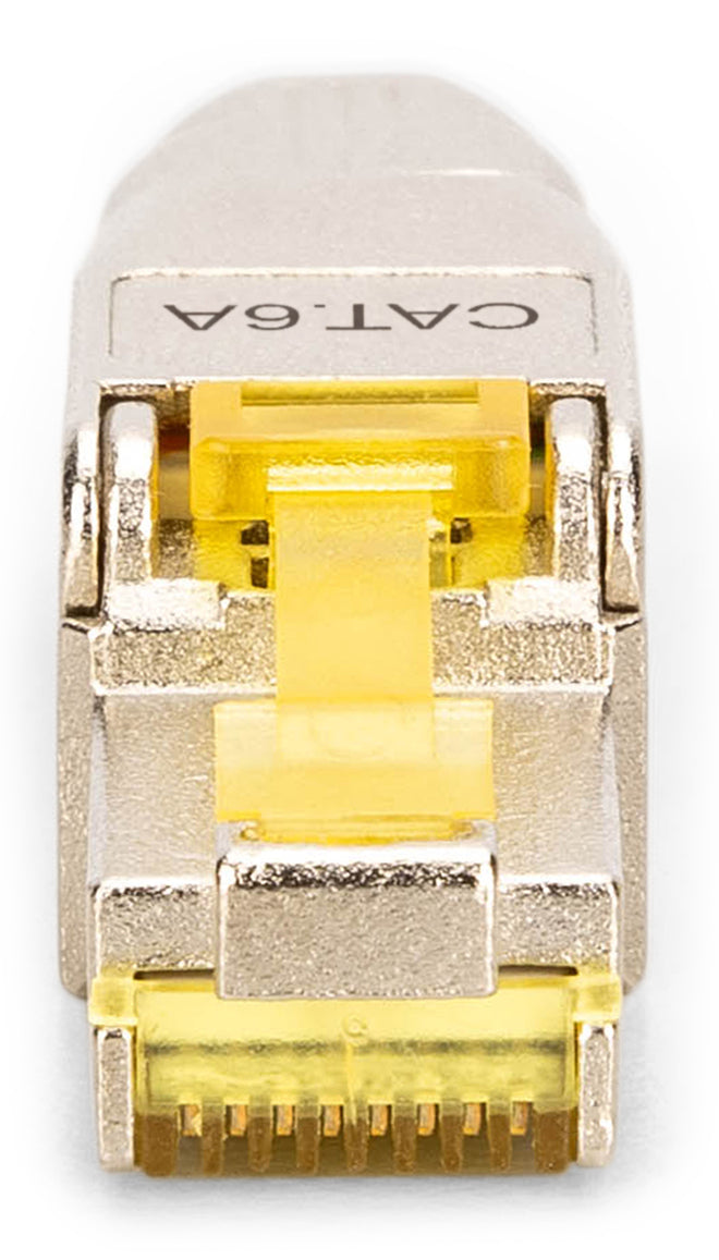 Digitus DN-93638 RJ-45-Stecker – Cat6a, geschirmt, gerade, Nickel/Gold-Kontakte, Silber/Gelb, PoE++ (4PPoE), 1