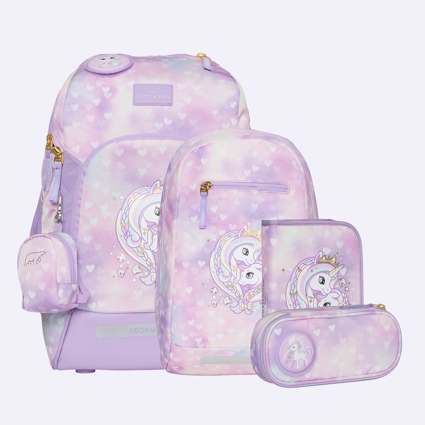 Beckmann Schulrucksack Active Air Flx – 6-teilig – Einhorn Prinzessin Violett