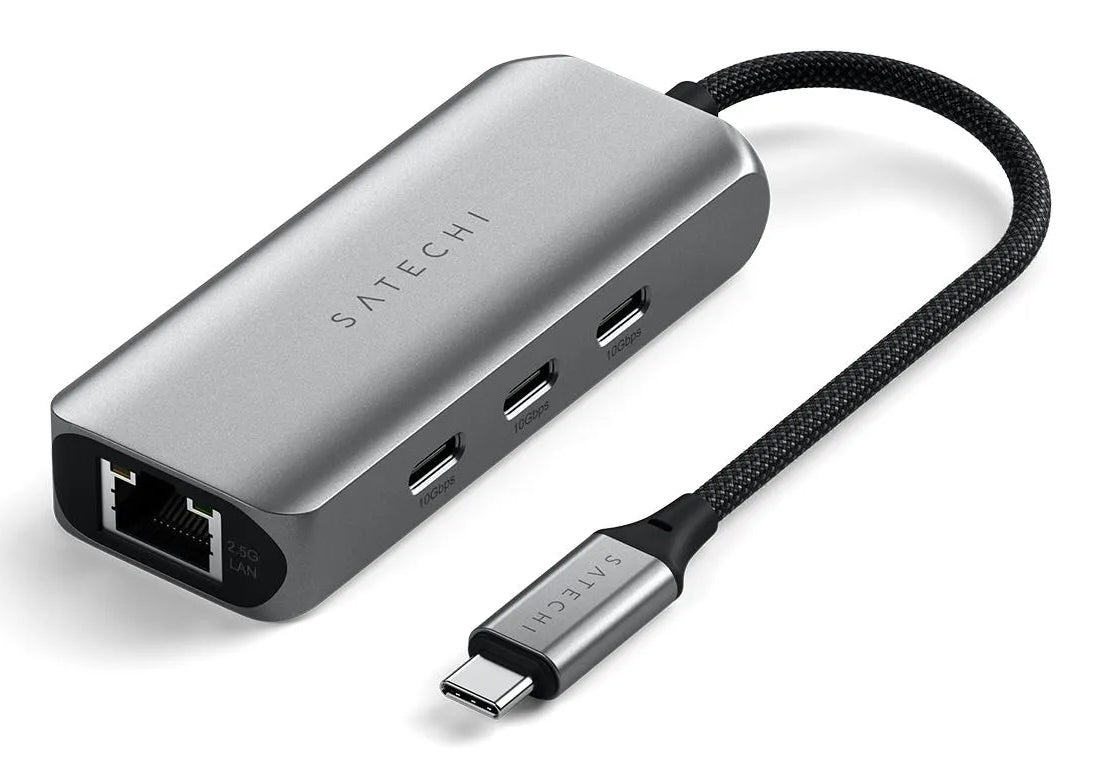 Satechi ST-H3C25EM Multiport-Adapter – USB-C, 3× USB-C, 2,5GbE, für Mac/iPadOS/Windows
