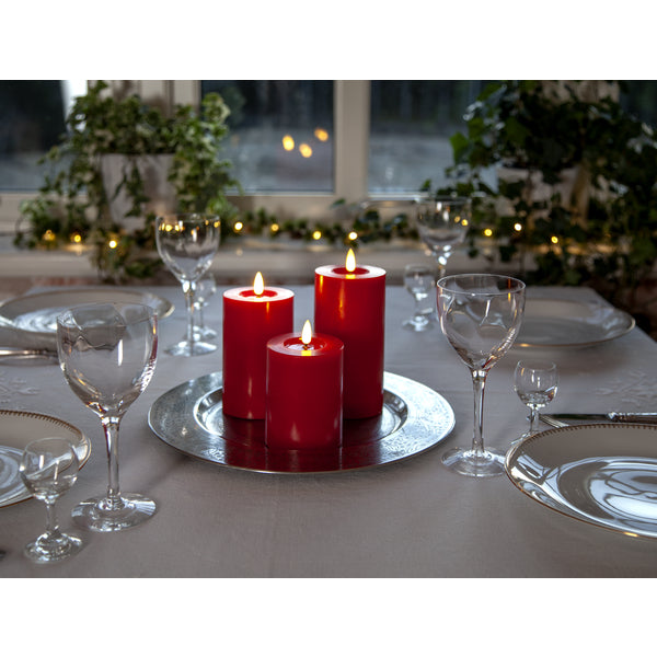 Star Trading LED-Säulenkerze Flow – Ø 7,5 × 12,5 cm, warmweiss, rot, Timer, batteriebetrieben