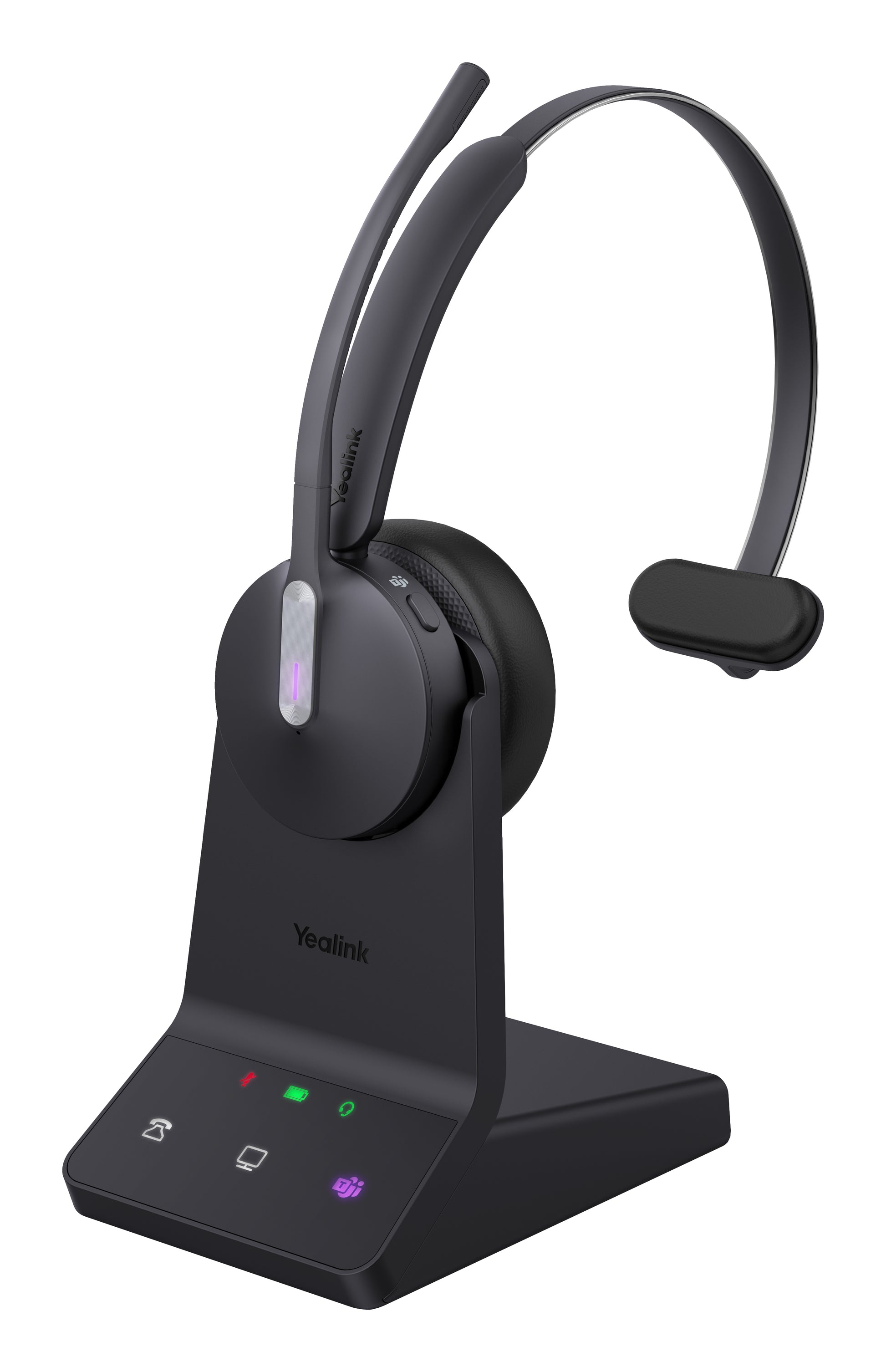 Yealink WH64 Office-Headset – On-Ear, Mono, BT 5.2, mit USB-C-Dongle & Ladestation, Schwarz