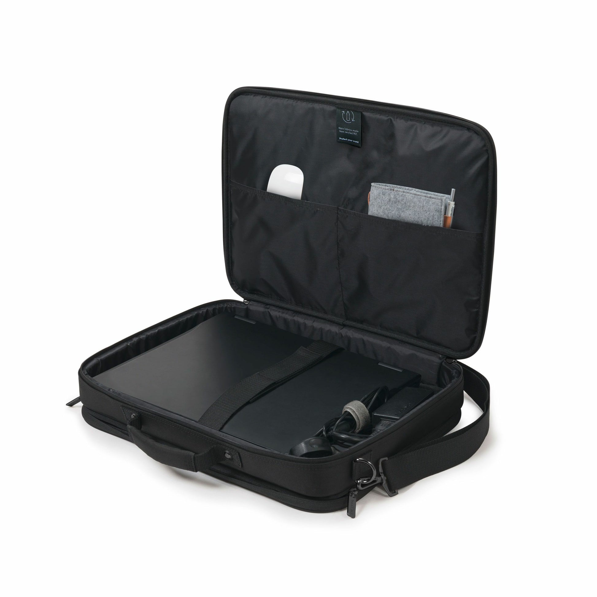 DICOTA Notebook-Tasche bis 15,6" – abnehmbarer Schultergurt, aus recyceltem PET – Schwarz