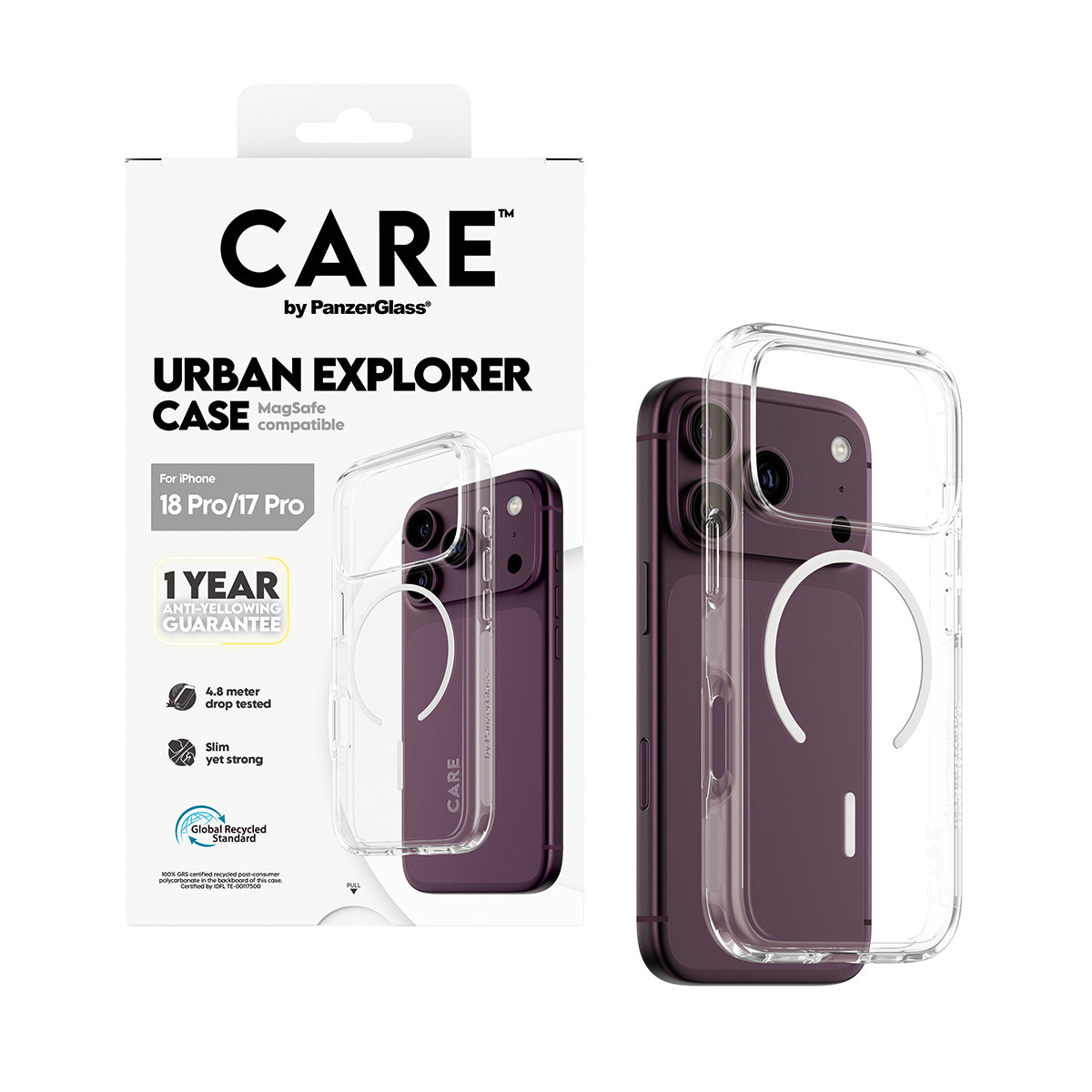 PanzerGlass CARE Urban Explorer Backcover – für Apple iPhone 18 Pro/17 Pro, Transparent, bis 4,8 m sturzsicher