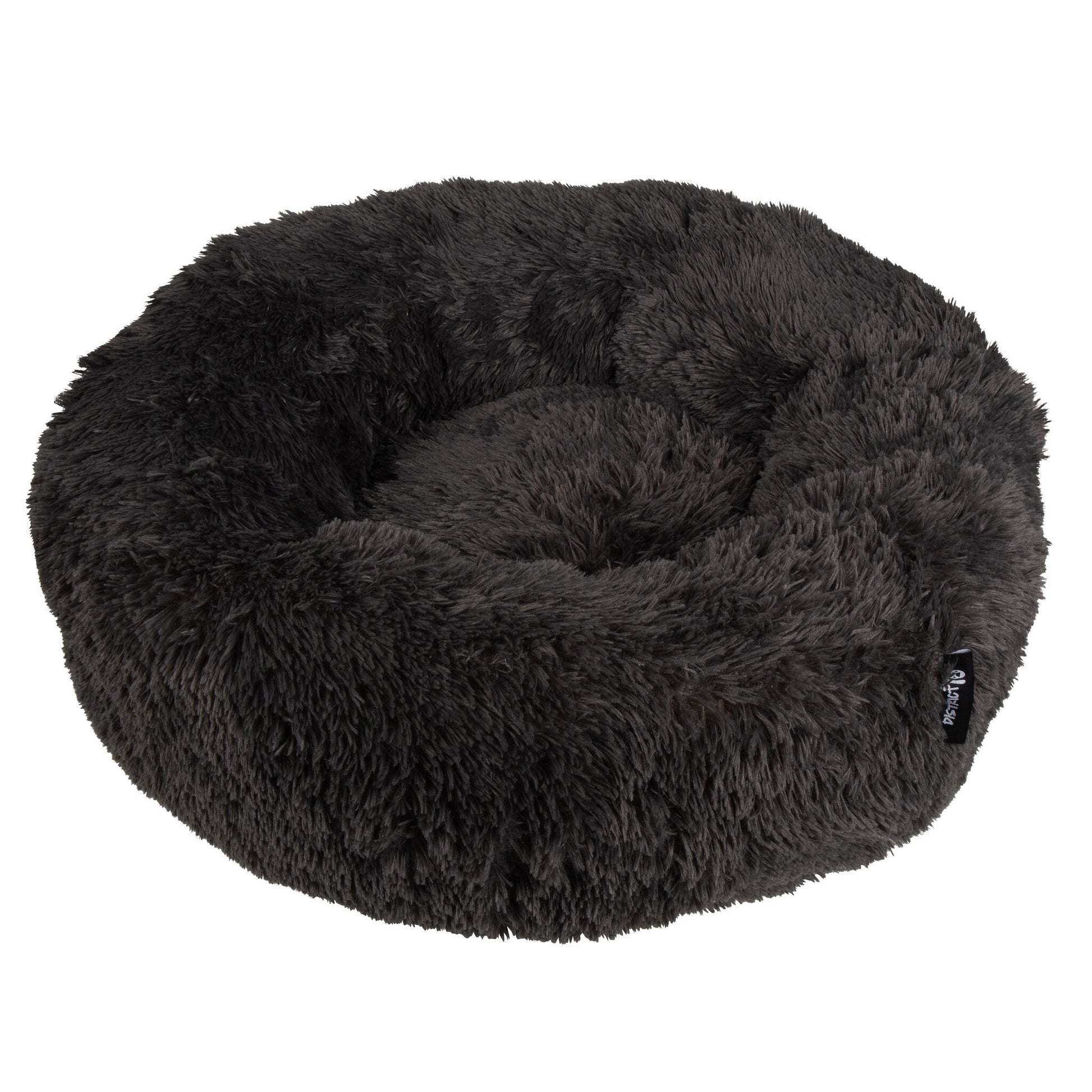 District 70 Fuzz Donut Hundebett – 80 × 80 × 25 cm, Polyesterbezug, Dunkelgrau