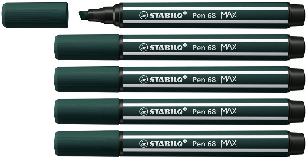 STABILO Pen 68 MAX Filzstift – Keilspitze, 1–5 mm, wasservermalbar, grün, 5er Set