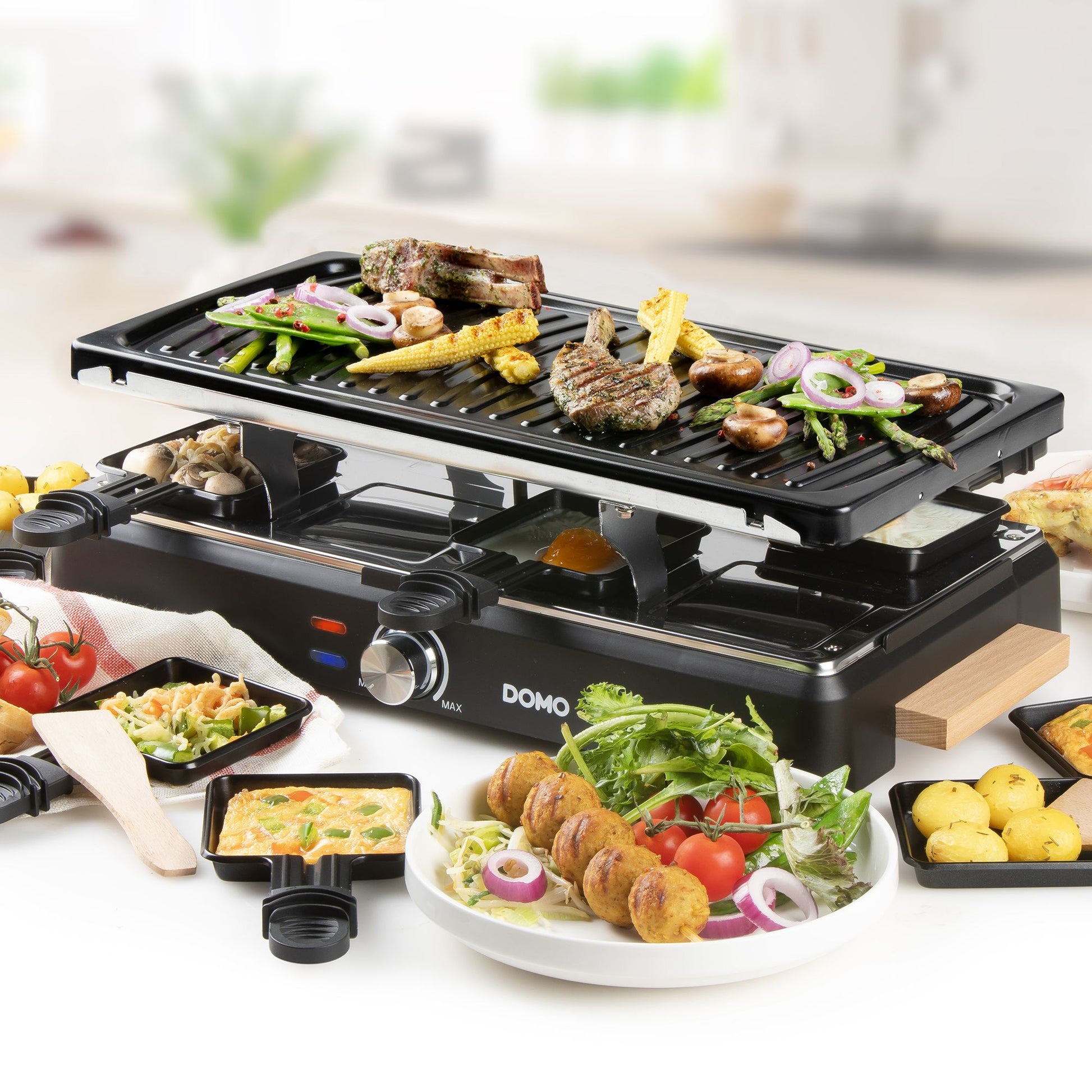 Domo Raclette DO9262G – 8 Personen, Naturstein-Grillplatte, 1 400 W – schwarz