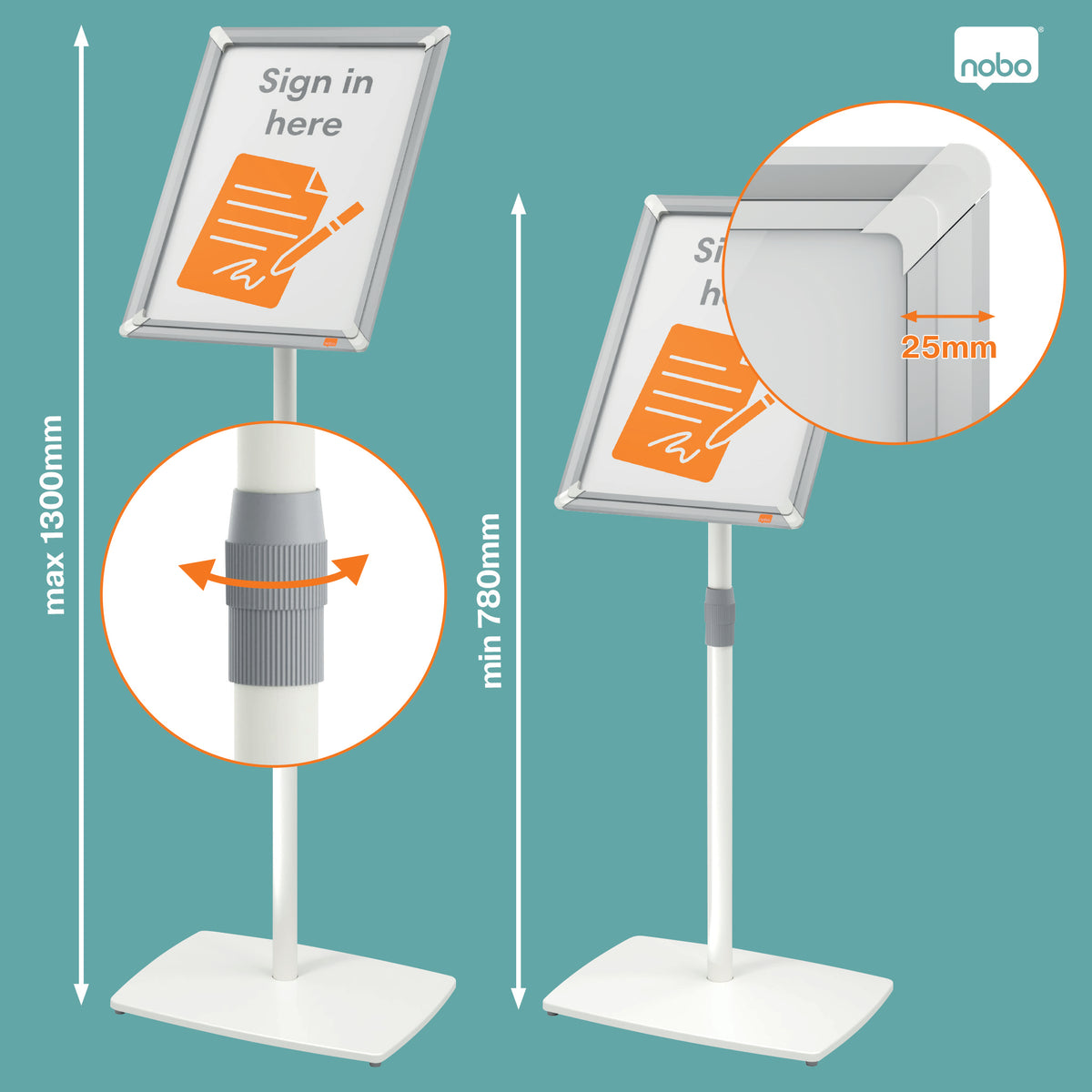 Nobo Infoständer A3 – Hoch-/Querformat – Aluminium, Silber – 420×1310×300 mm