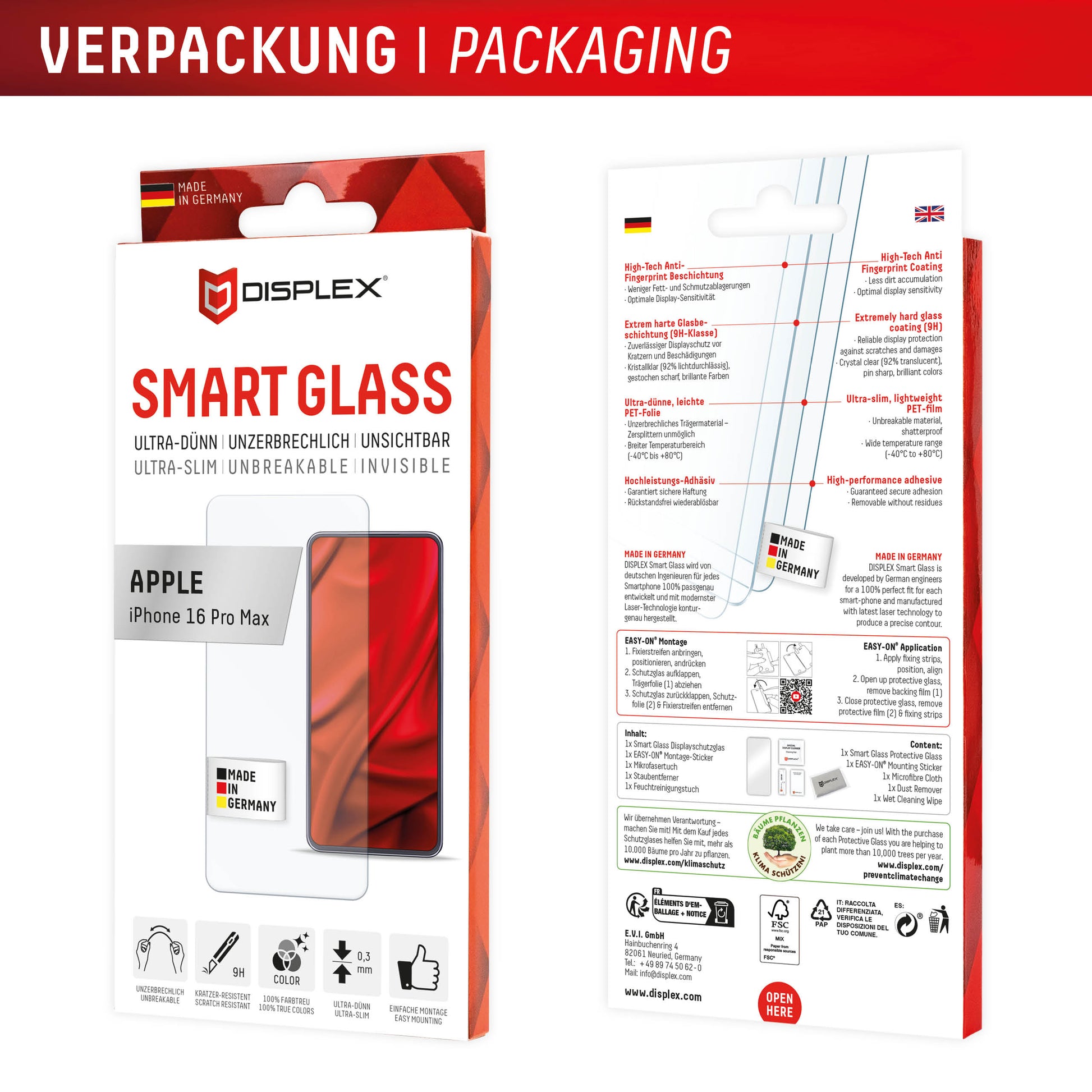 Displex Displayschutz (Panzerglas), 9H – für iPhone 16 Pro Max