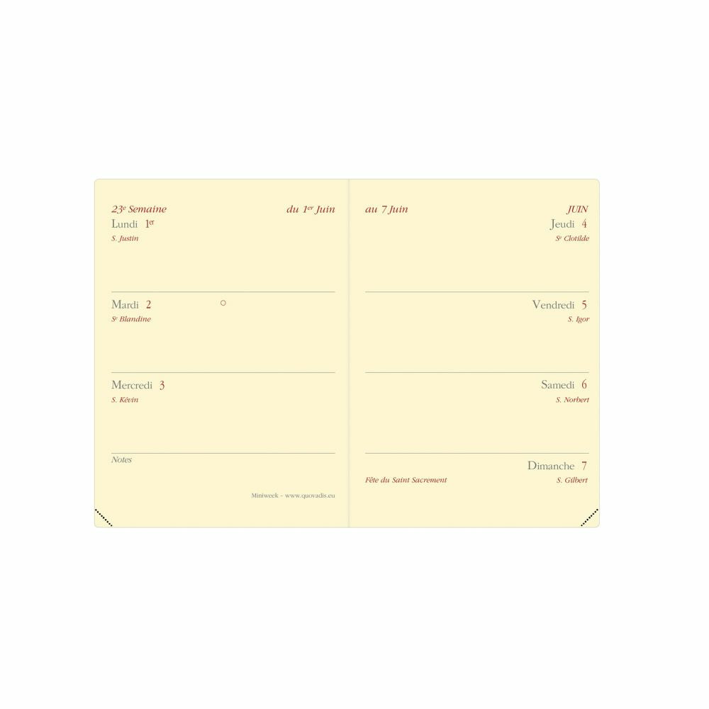Quo Vadis Soho Miniweek – Wochenagenda 2027, 1 Woche/2 Seiten, 8,2 × 10,5 cm, Französisch, Beige