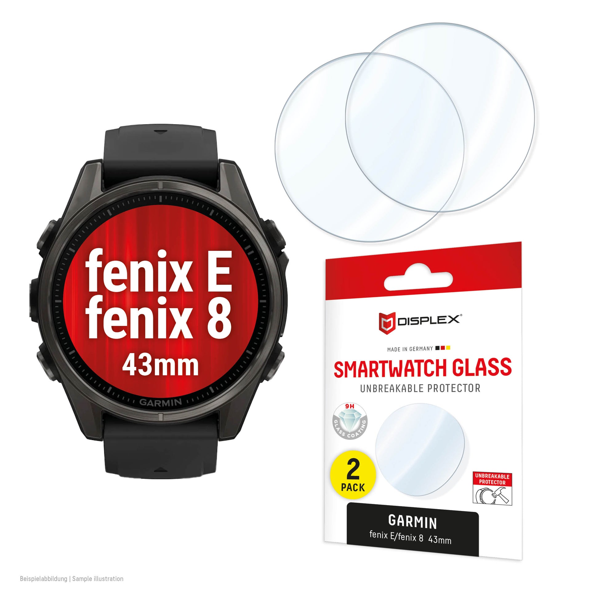 Displex Displayschutz 43 mm – Gehärtetes Glas, Transparent, für Garmin fenix 8 und fenix E
