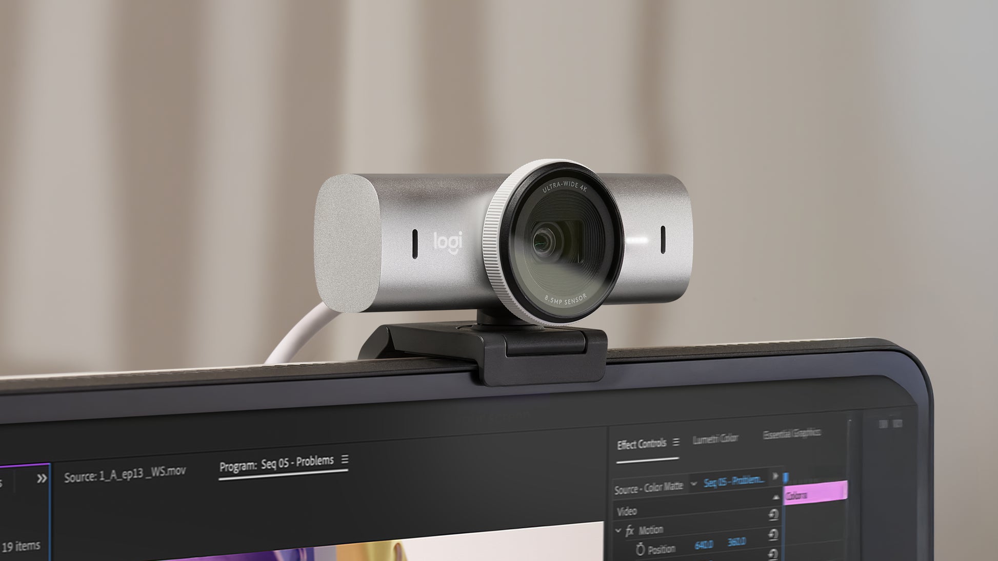 Logitech MX Brio Webcam – 4K Ultra HD, 30 fps, Autofokus, USB 3.0, Sichtschutz – Grau