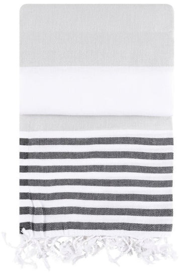 Foutastic Strandtuch Sultan – 100 × 180 cm, Grau/Weiss, Baumwolle/Polyester, 155 g/m²