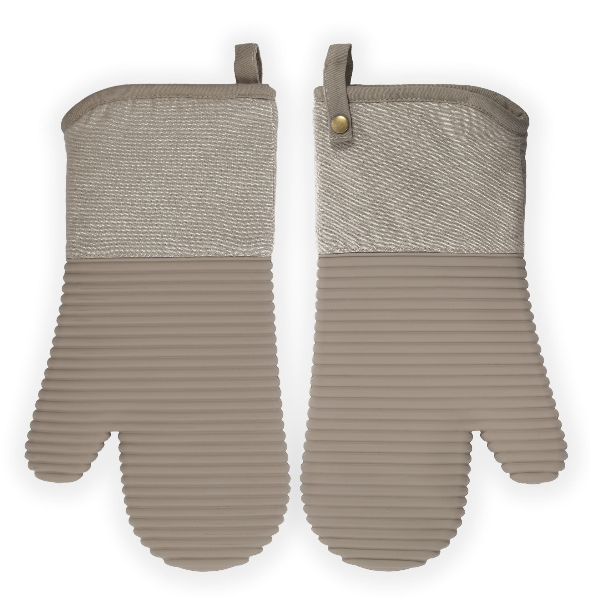 Tiseco Küchenhandschuh 18 × 33 cm, Baumwolle/Silikon, rutschfest, 2er-Set, Taupe