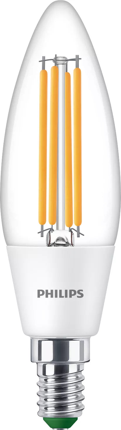Philips by Signify Philips LED-Leuchtmittel E14 Kerze – Warmweiss 3000 K, 485 lm, 2,3 W – Klar – 1 Stk.