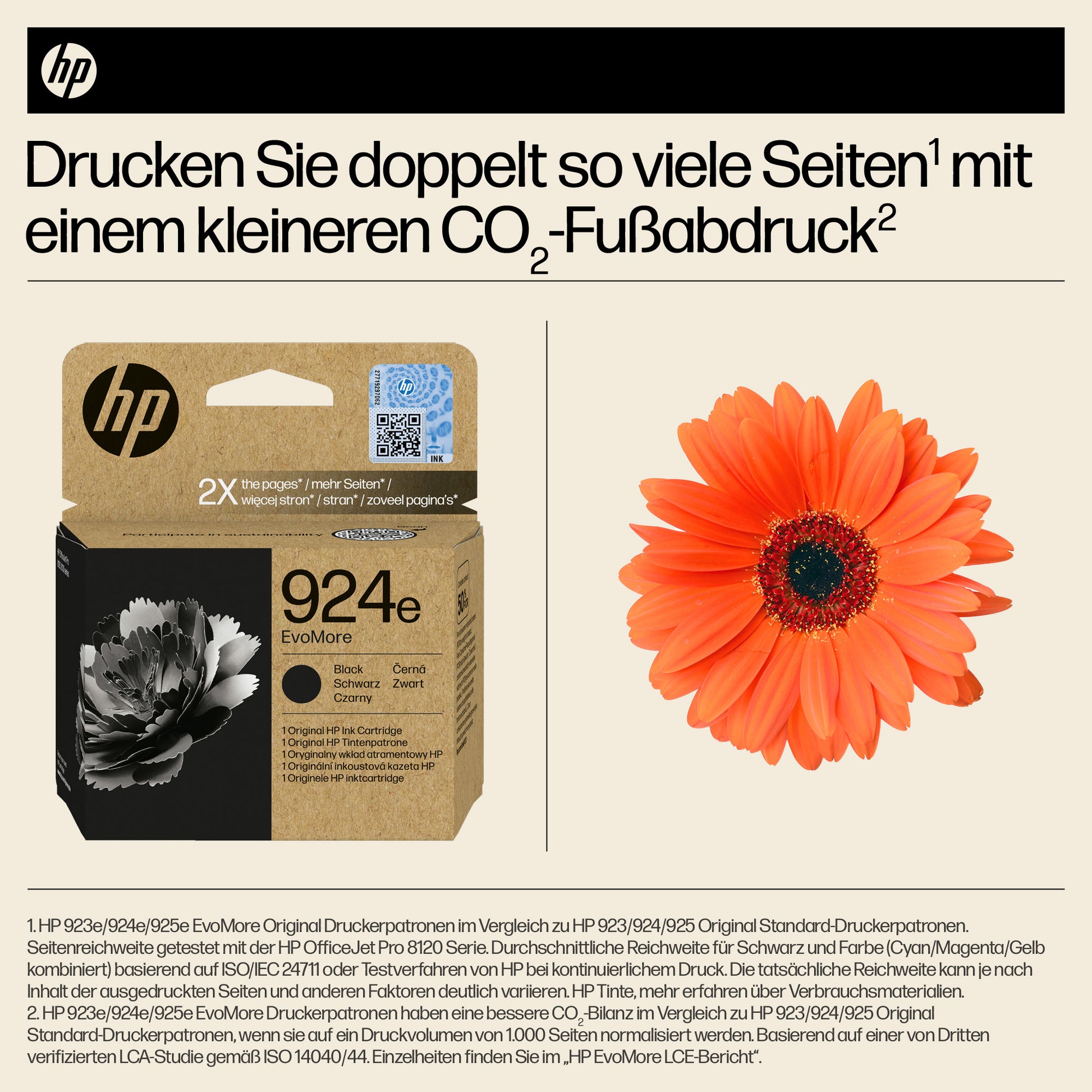 HP 924E Schwarz Tintenpatrone (Original) – 1'000 Seiten – für HP OfficeJet Pro 8120e/8130e
