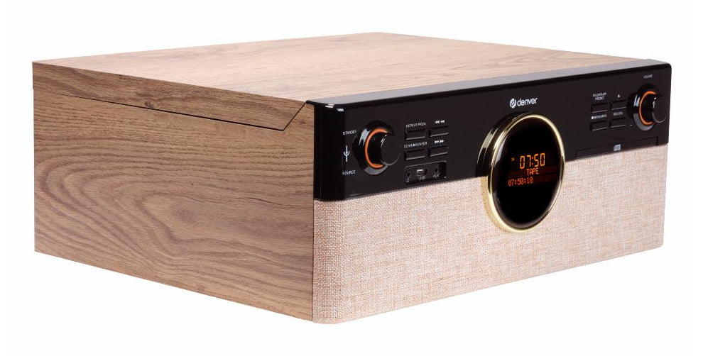 Denver MRD-180 – Micro HiFi-Anlage, DAB+/FM, CD, Plattenspieler, Kassettendeck, Bluetooth – Braun/Schwarz