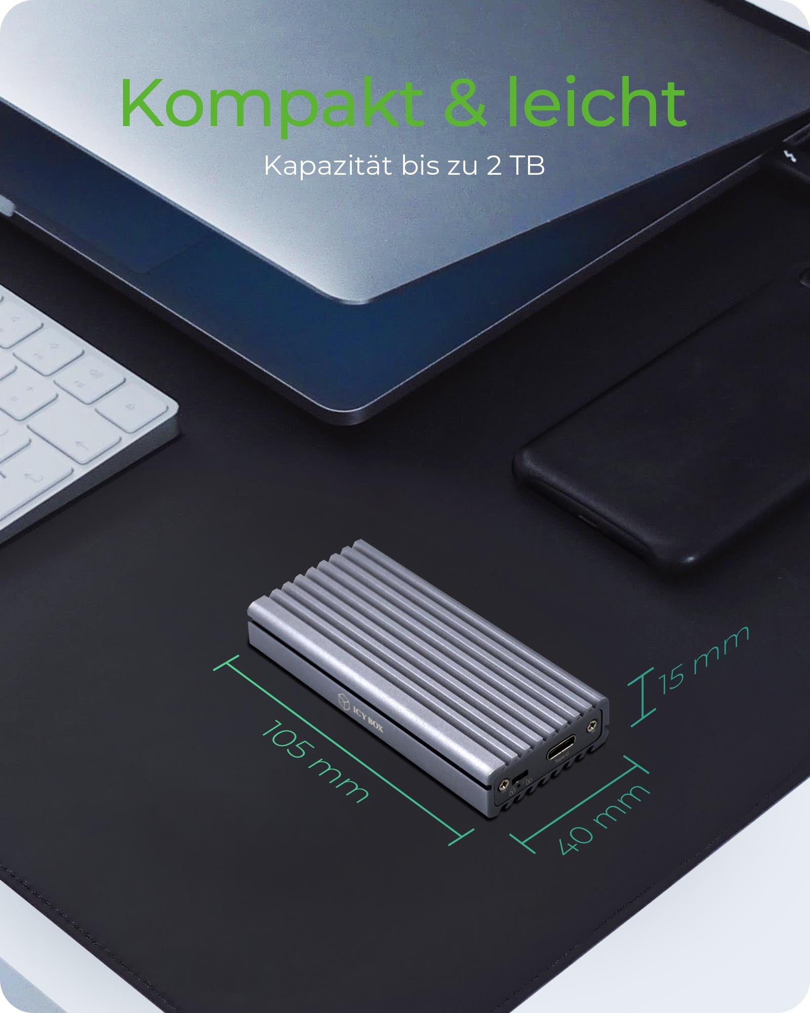 ICY BOX IB-1817M-C31 – externes M.2 NVMe-Gehäuse – USB 3.2 Gen 2, USB Typ-C, für M.2 22×30–80 mm