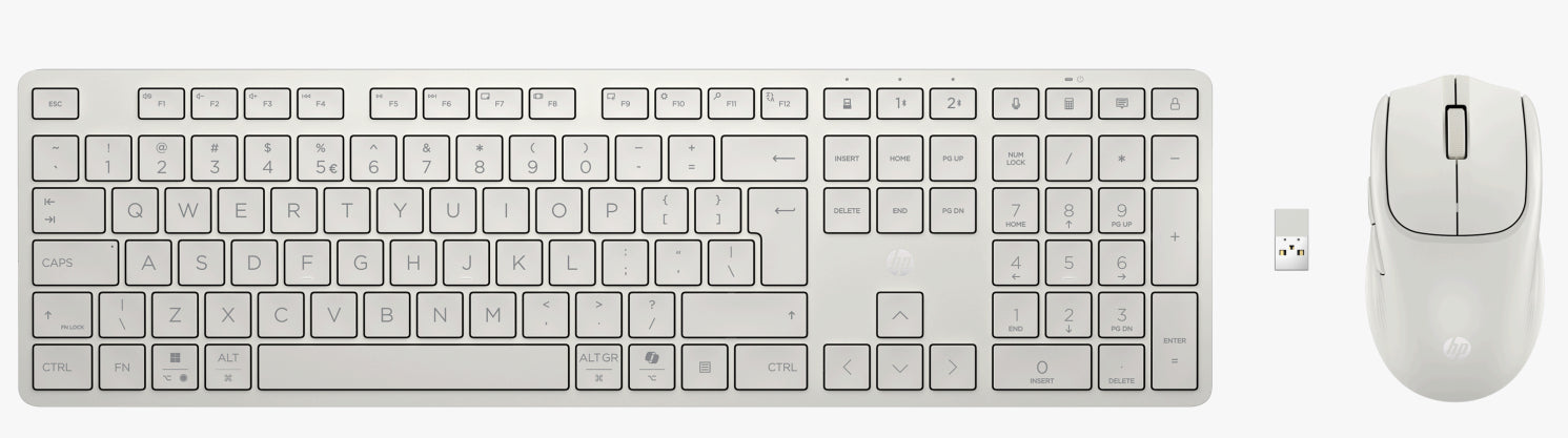 HP 495C – Tastatur-Maus-Set – Bluetooth & 2,4 GHz (USB-A Empfänger) – Leise Tasten – Weiss