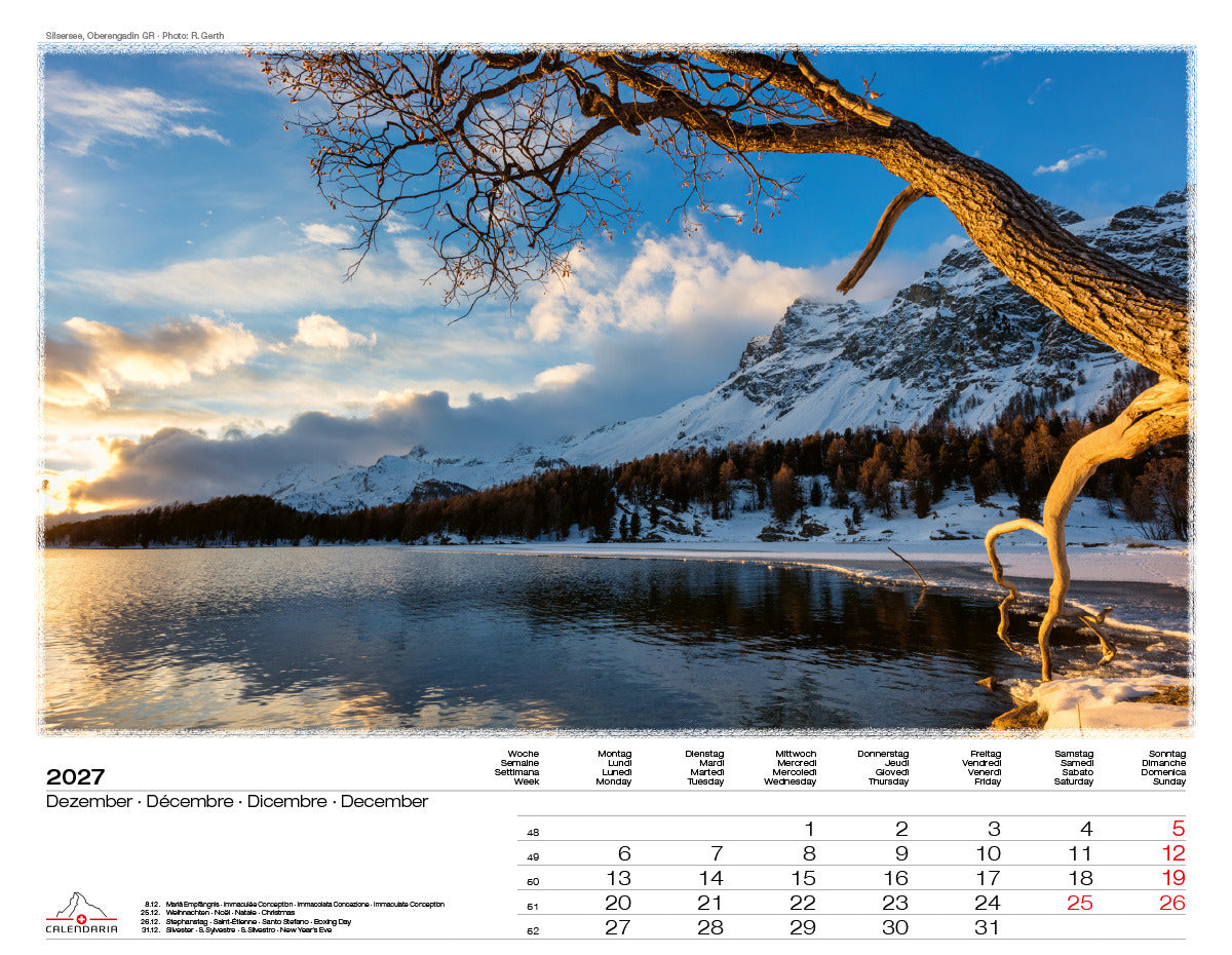 Calendaria Swiss Nature – Bildkalender 2027 – 31 × 40 cm