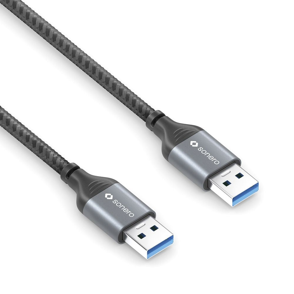 Sonero – USB-A auf USB-A Kabel – USB 3.2 Gen 1 (5 Gbit/s) – 3 m – Geflochten, Aluminiumstecker – Schwarz/Grau