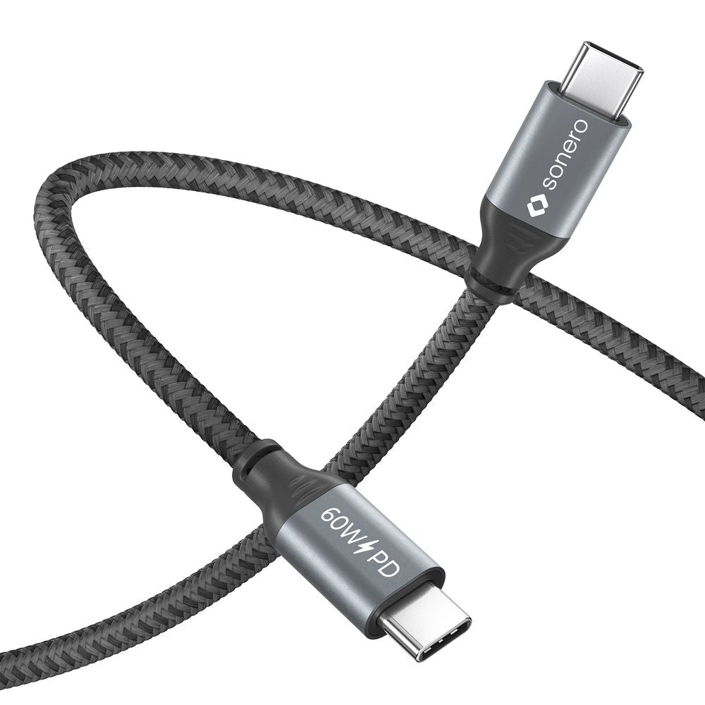 Sonero – USB-C auf USB-C Kabel – USB 2.0 (480 Mbit/s) – 3 m – PD 60 W – Textilmantel – Schwarz/Grau