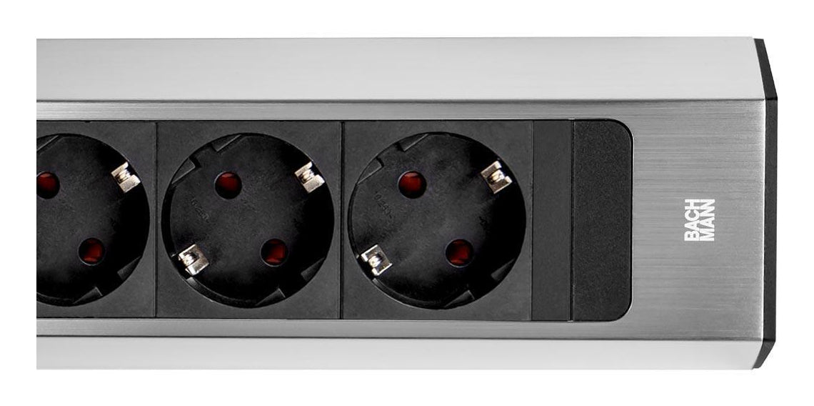Bachmann Steckdosenleiste – 4×Schuko (Typ E/F), 2,0 m, Edelstahl-Optik
