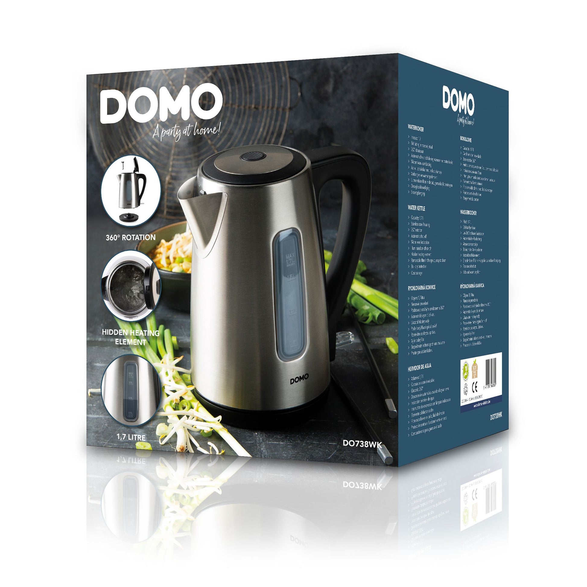 Domo Wasserkocher – 1,7 l, Edelstahl, Anthrazit, DO9268WK