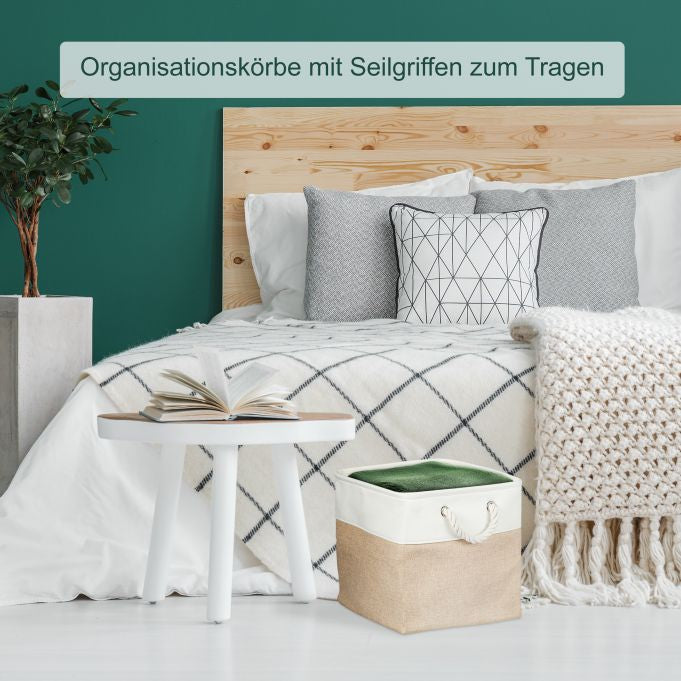 Relaxdays Aufbewahrungsbox ohne Deckel – Leinen/Textil – Weiss – mit Griff, 4 Stück – 330 × 330 × 330 mm