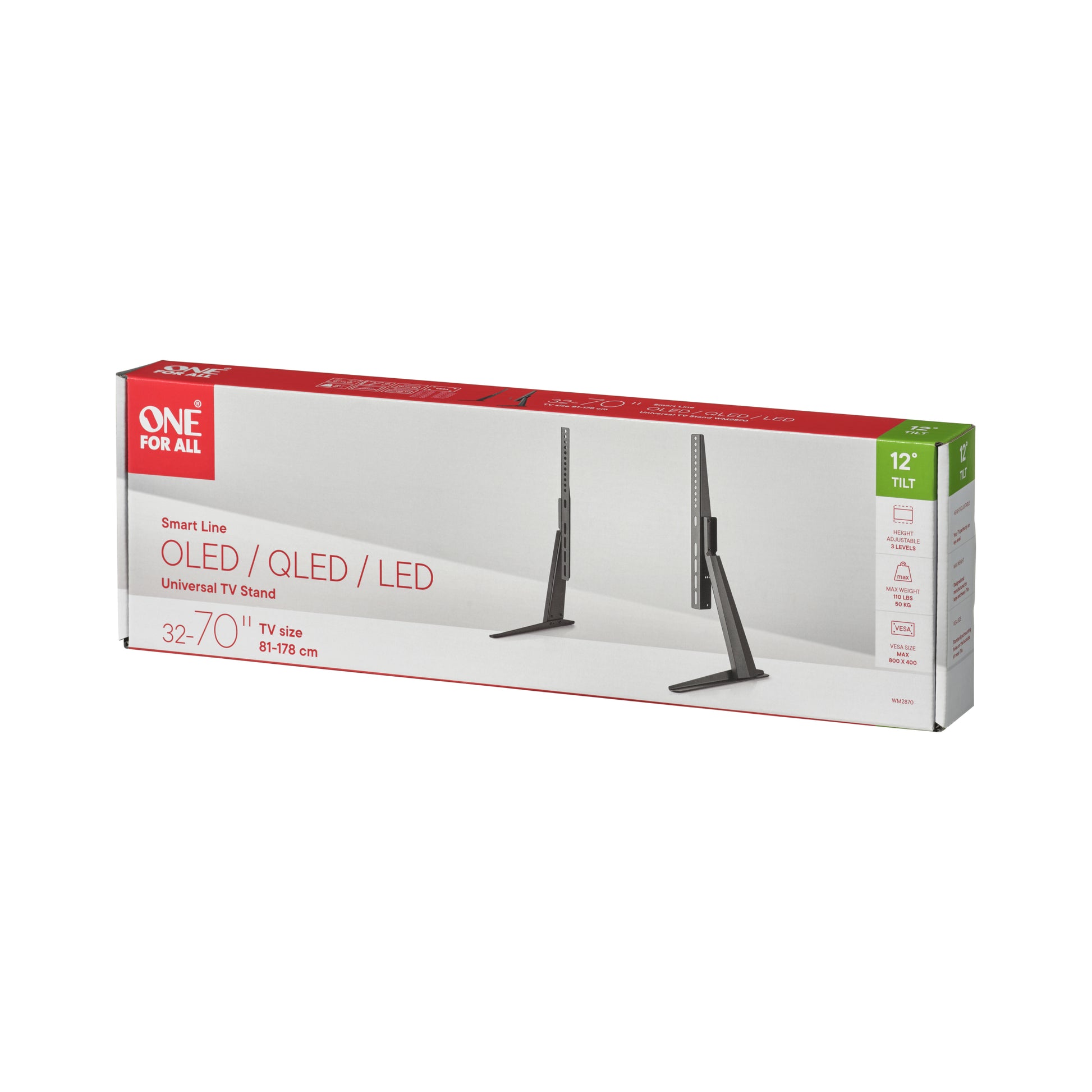 One For All WM2870 Standfuss (TableTop) – 100×100–800×400 mm, bis 50 kg – für 32–70" TVs – Schwarz