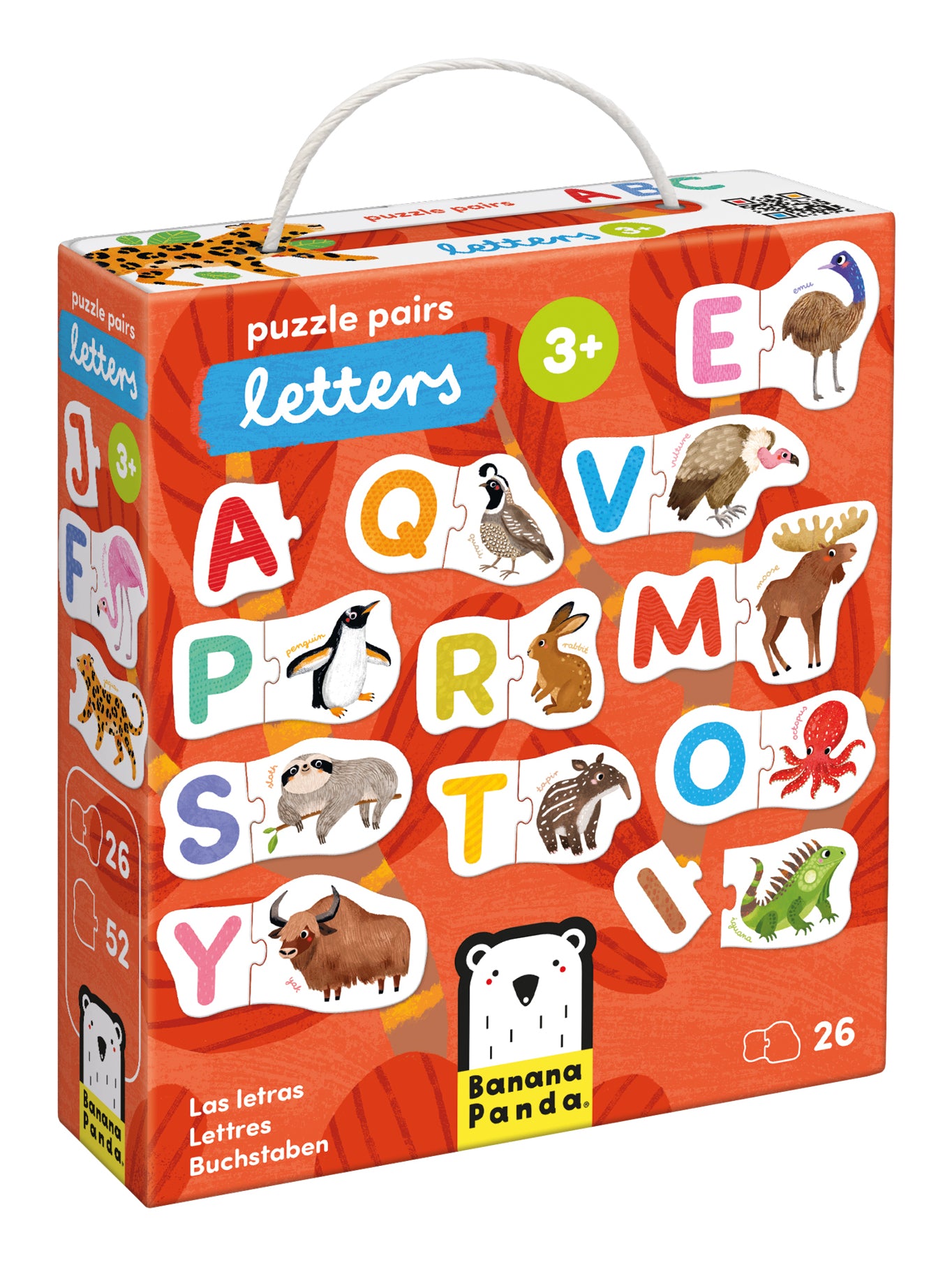 Banana Panda Puzzlespiel – Puzzle Pärchen Buchstaben, 52 Teile, ab 3 Jahren, Englisch