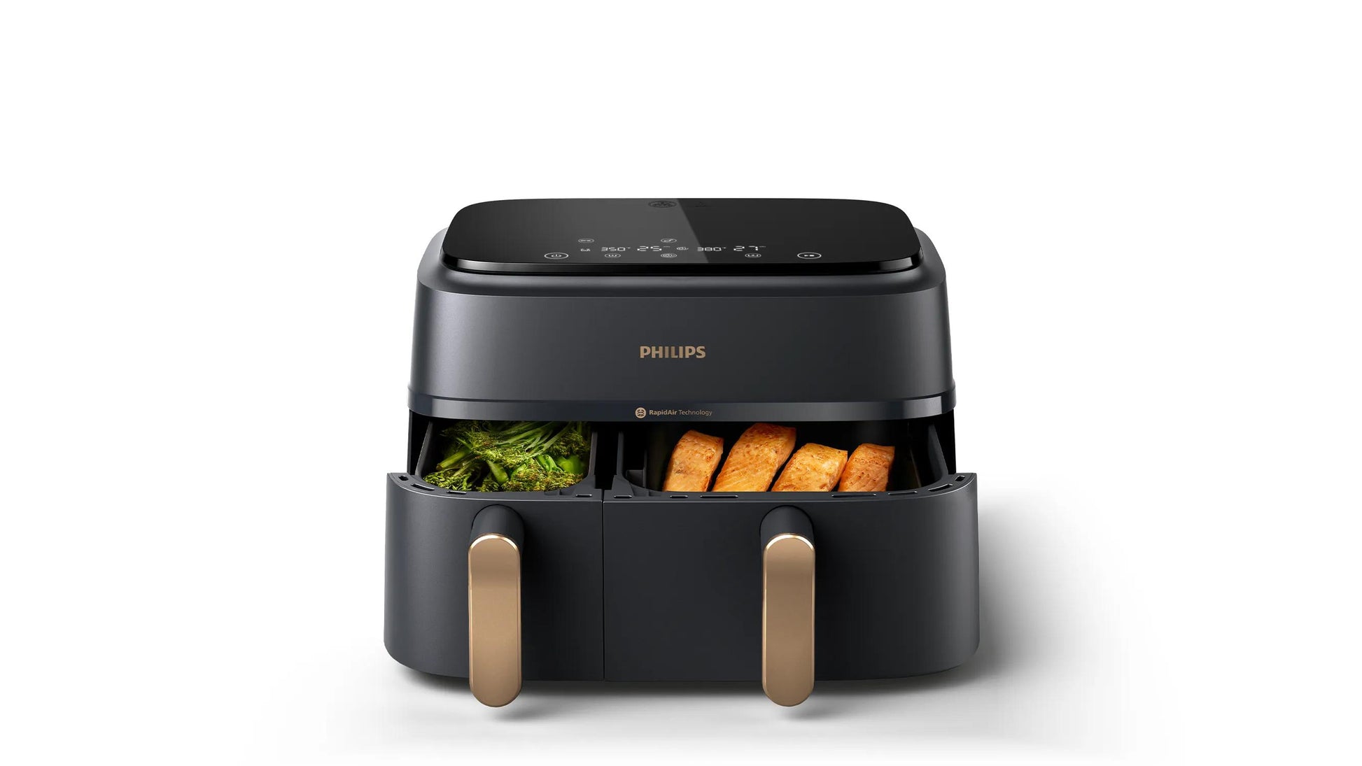 Philips Heissluftfritteuse NA352/00 – 9 l, Dual-Korb, 2750 W – schwarz/bronze