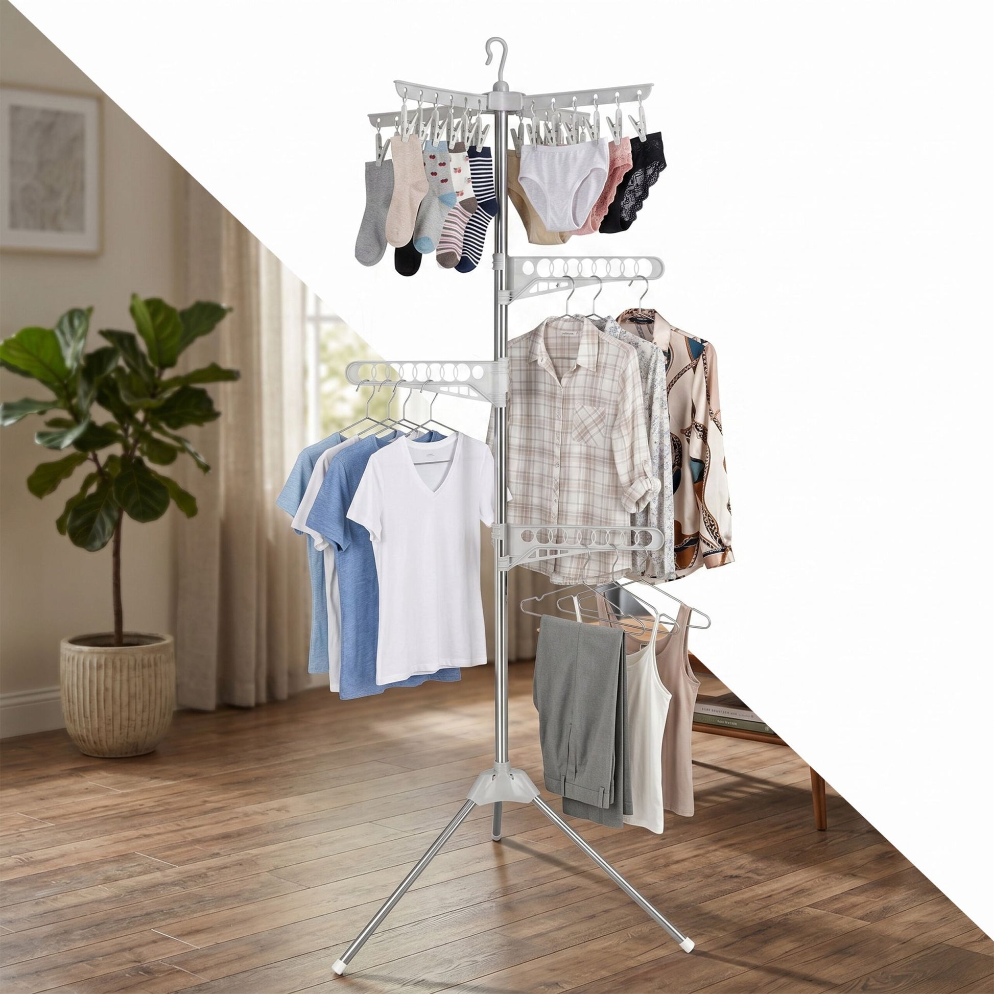 Relaxdays Wäscheständer – Leinenlänge 1100 cm – Edelstahl, Kunststoff – Weiss, Silber – 1 Stk.