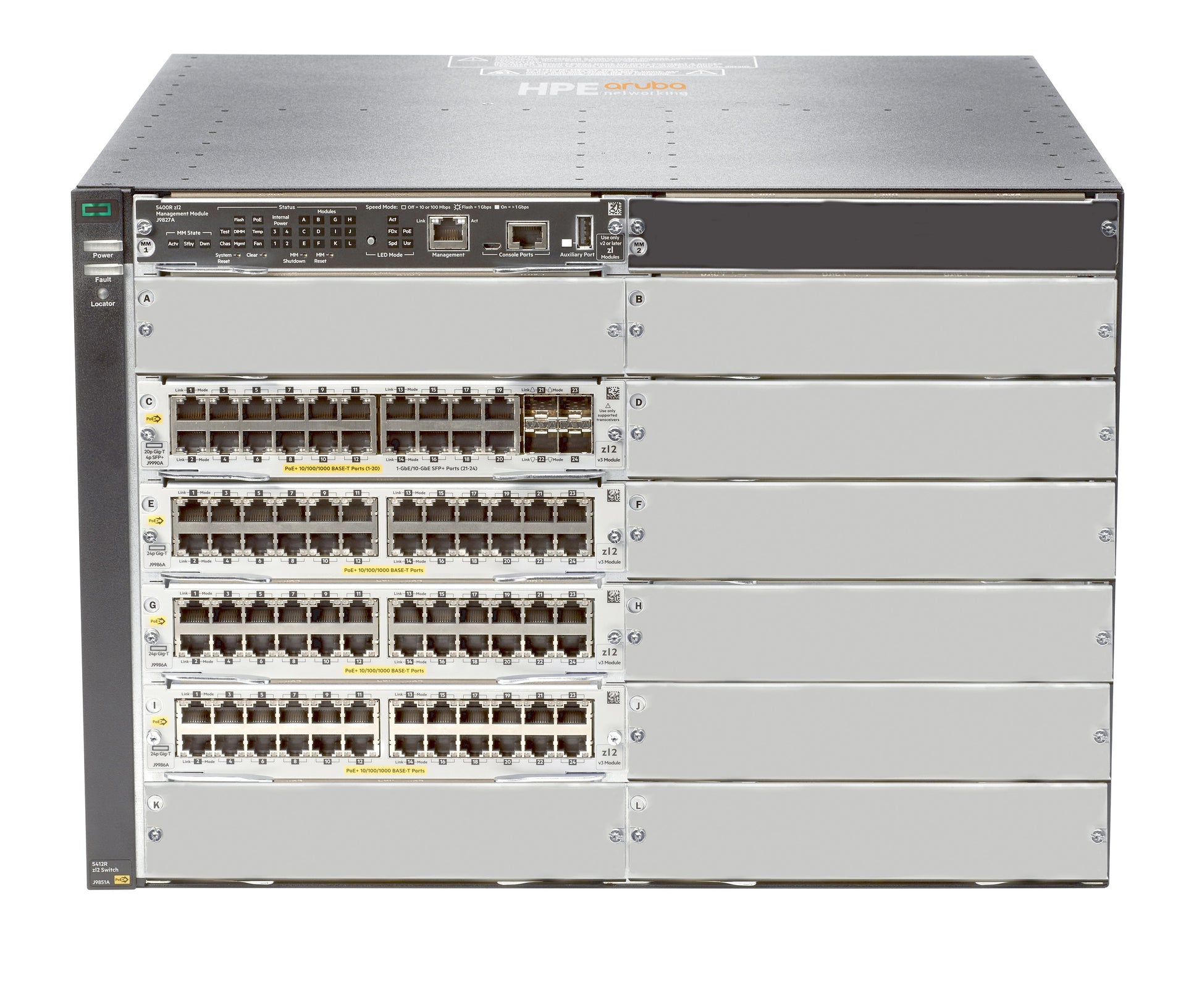 HPE 5412R 92GT JL001A – Managed Switch – 92×GbE, 4×SFP+, L3, PoE+, 7U