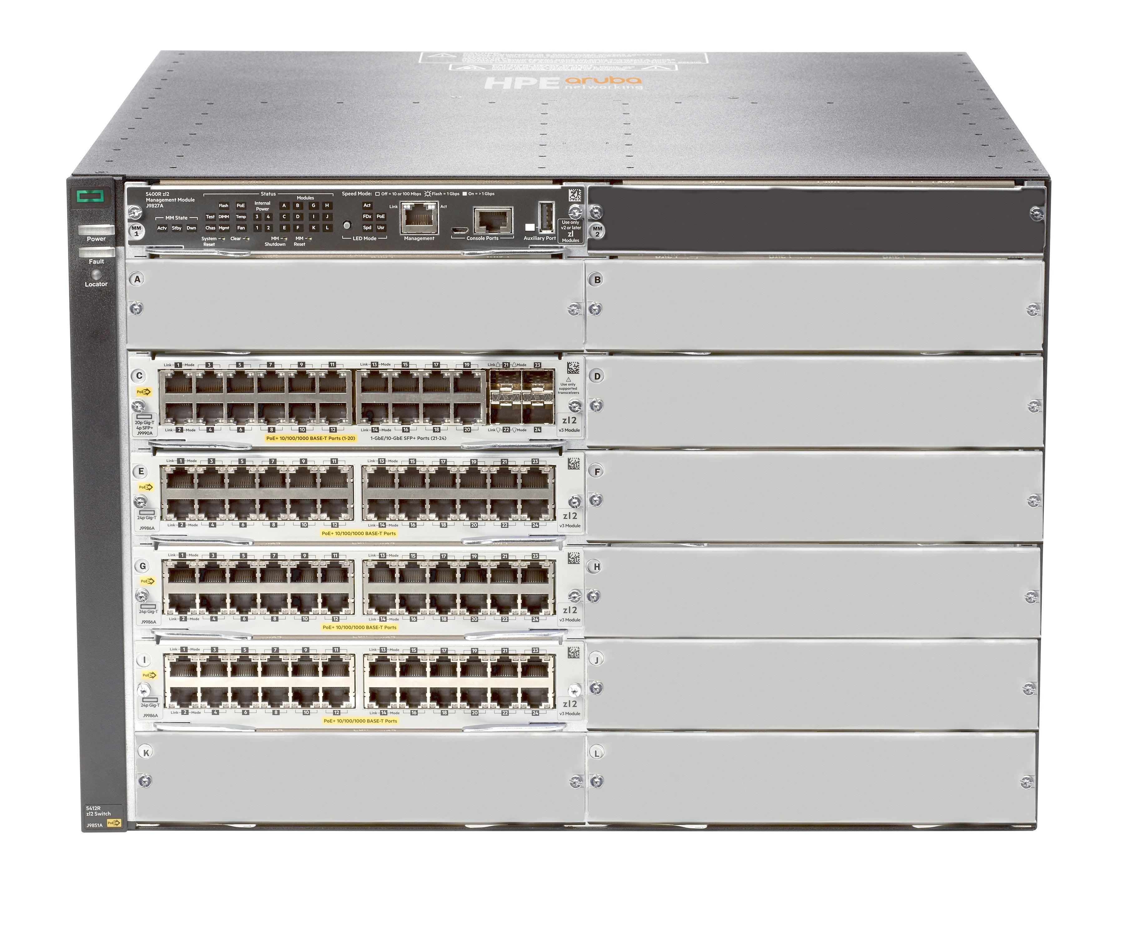 HPE 5412R 92GT JL001A – Managed Switch – 92×GbE, 4×SFP+, L3, PoE+, 7U