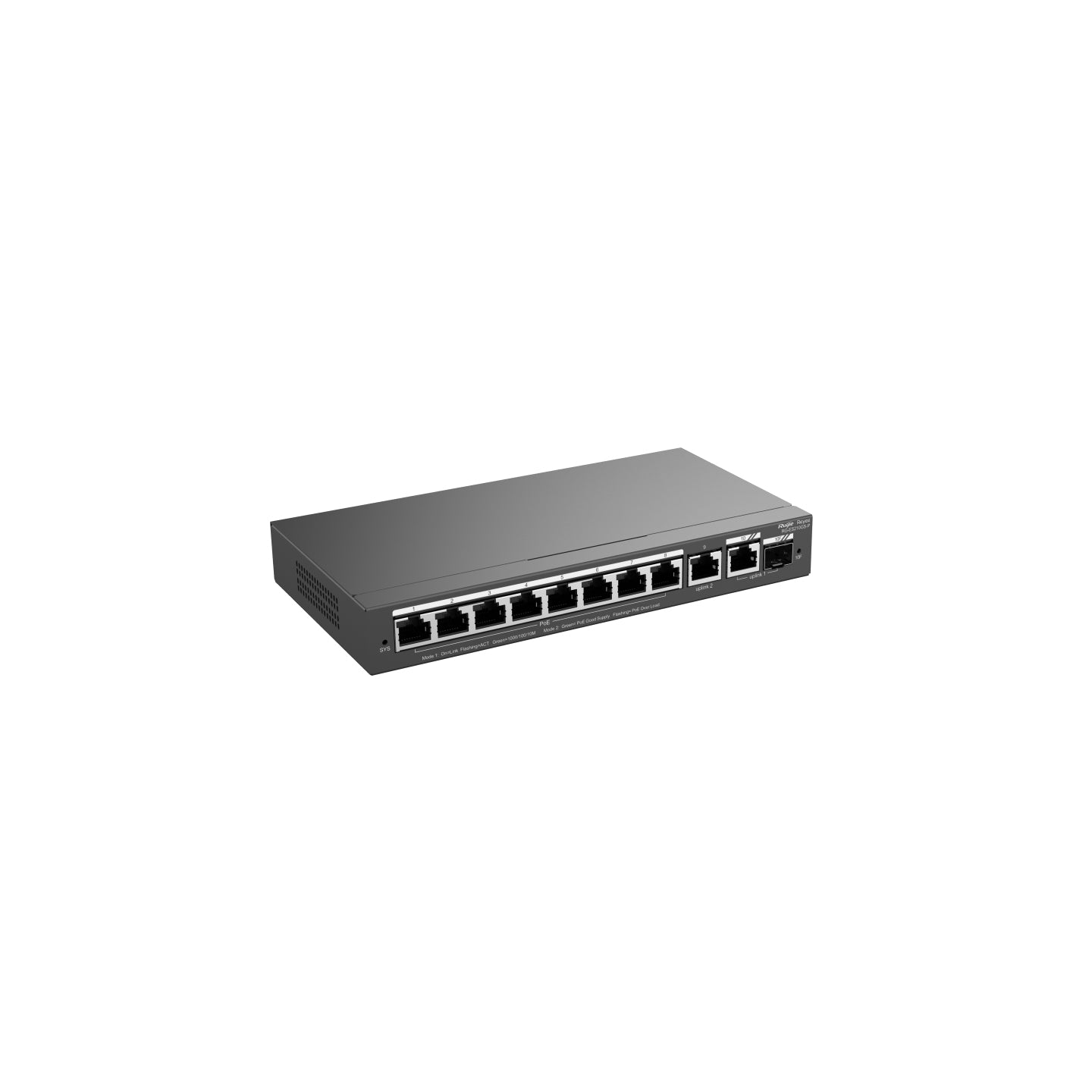 Ruijie Networks RG-ES210GS-P – Managed Switch – 10×GbE, 2×SFP, L2, PoE+ 120 W, 19" Rack