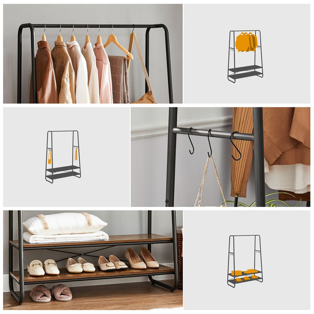 Vasagle Garderobenständer – 6 Haken, Stahl/Spanplatte, Schwarz/Braun, 100 × 45 × 160 cm