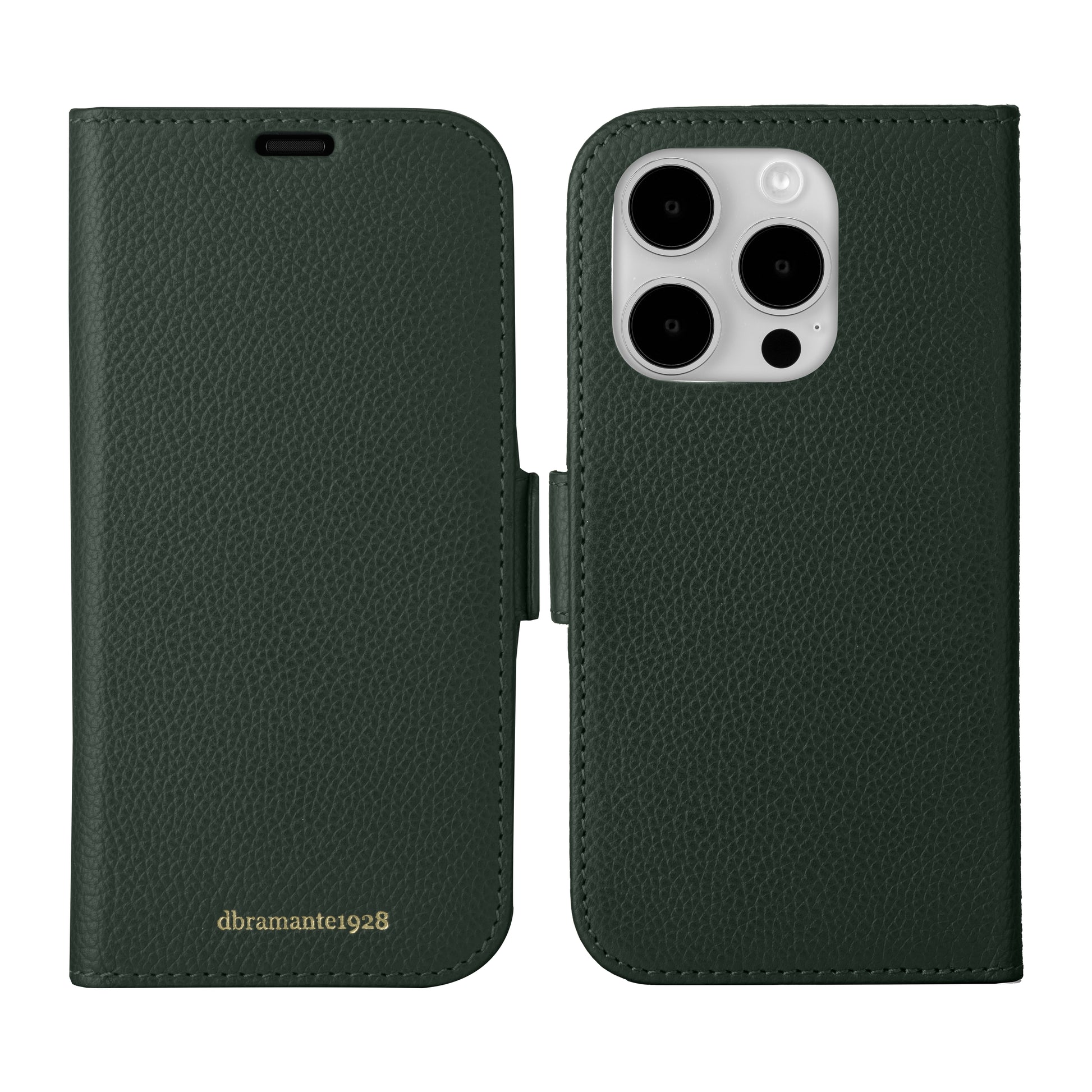 dbramante1928 New York Folio – für Apple iPhone 15 Pro Max, 3 Kartenfächer, Leder, Evergreen, Magnetverschluss