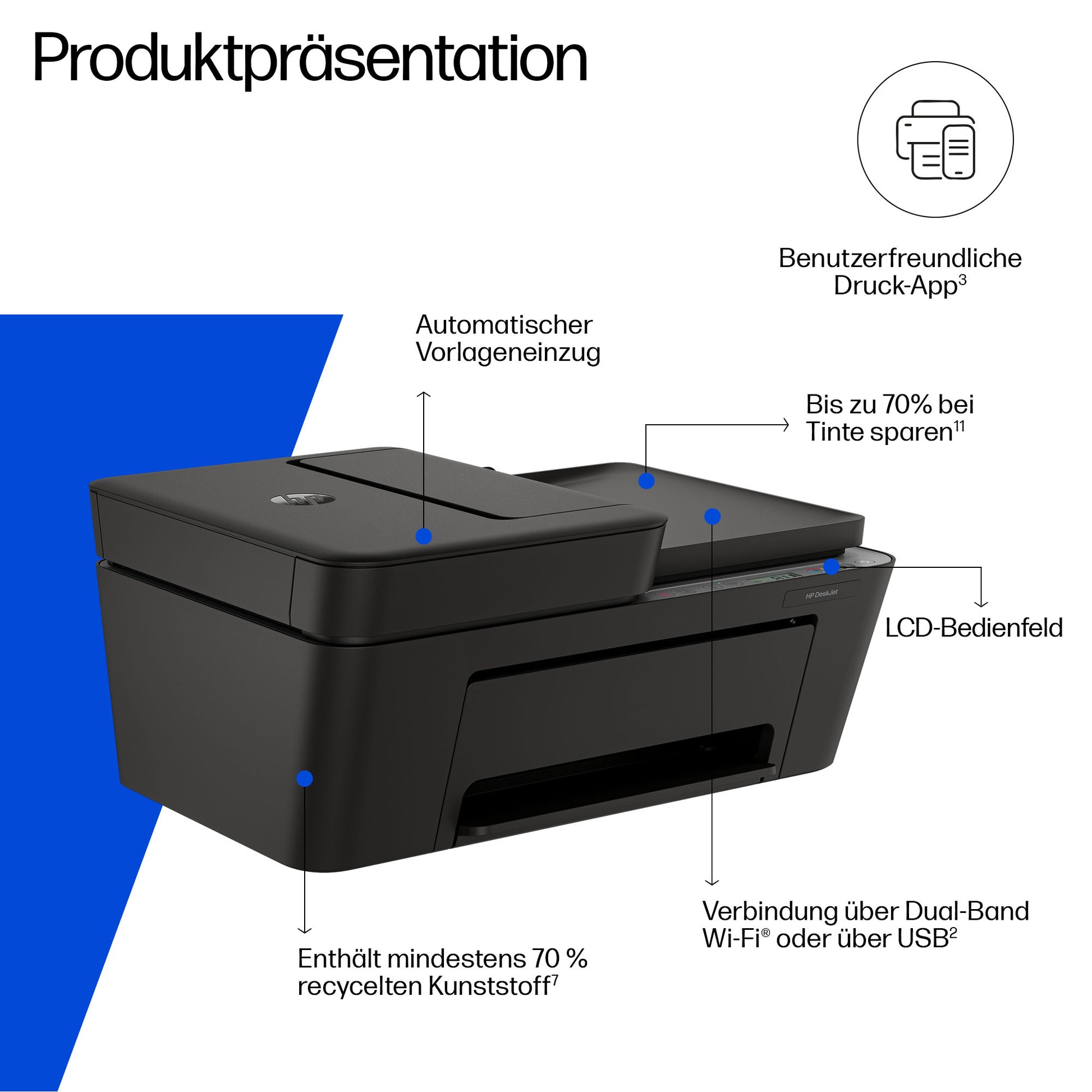 HP Deskjet 4320 Wireless – Farbtintenstrahl-Multifunktionsdrucker, A4, 3-in-1, Duplex, ADF, WLAN, AirPrint