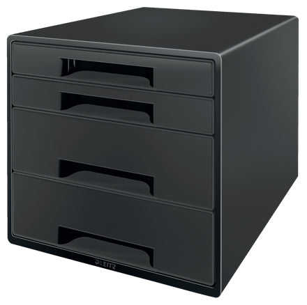 Leitz CUBE Schubladenelement – 4 Schubladen, für A4+, stapelbar, schwarz, B 287 × H 363 × T 270 mm