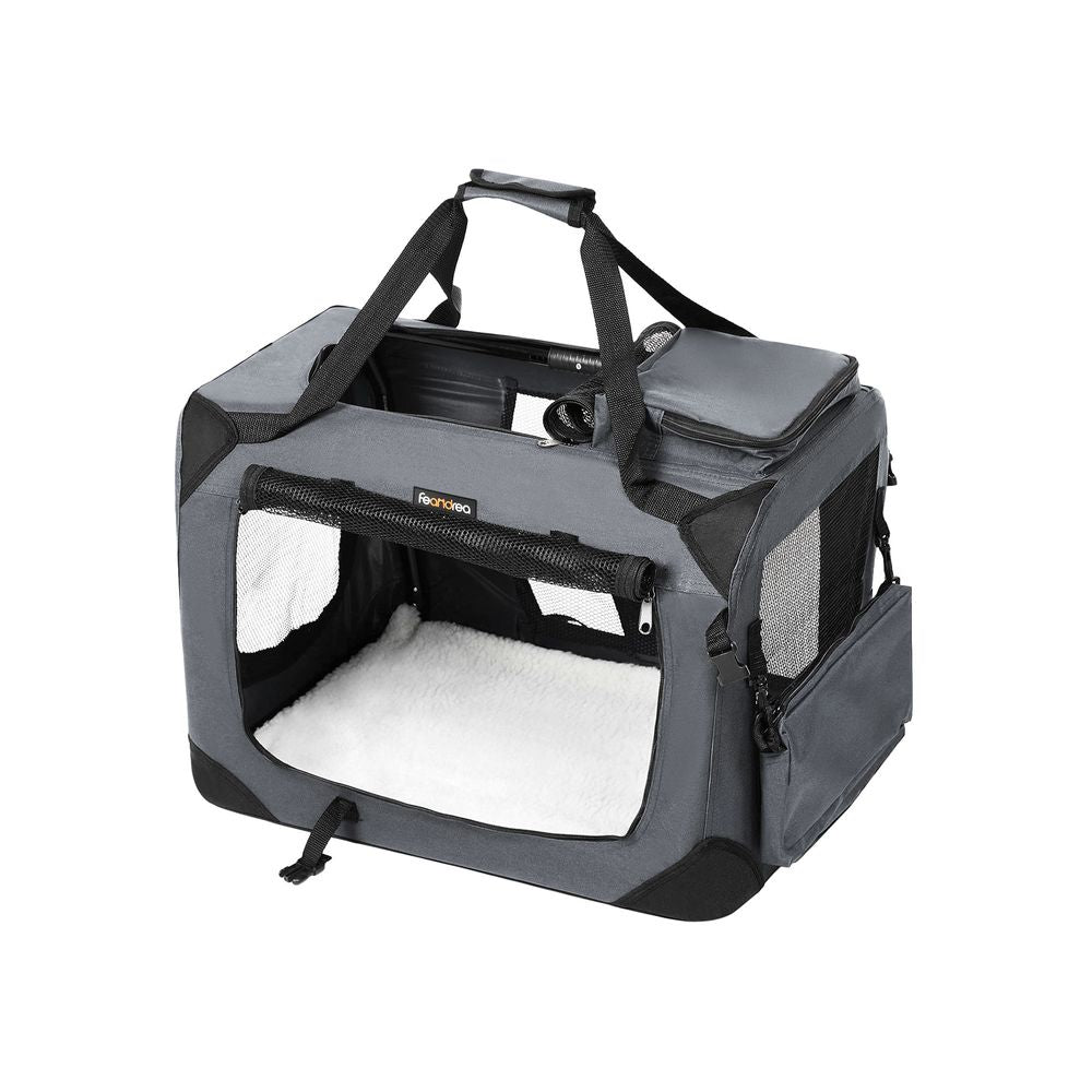 Feandrea Transportbox – herausnehmbarer Boden, belüftet – für Katze, Hund, Kleintier – 70×52×52 cm – grau