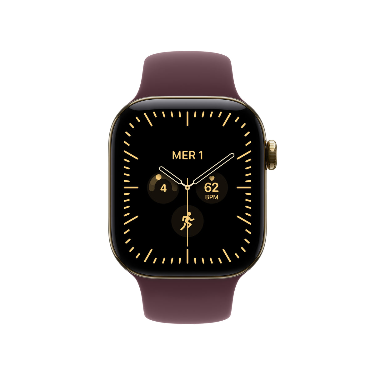 Apple Watch Series 12 42 mm GPS + Cellular – Titan Gold, Sportarmband, Burgund, M/L, 50 m, für iPhone