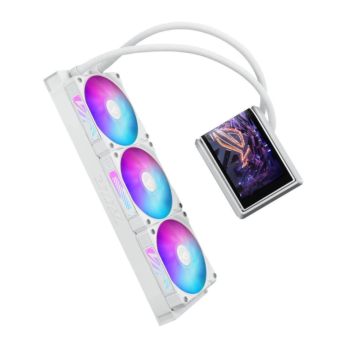 ASUS ROG RYUO IV 360 ARGB WHT – AIO Flüssigkeitskühler – 360 mm, 3×120 mm Lüfter, AMOLED Display, Weiss