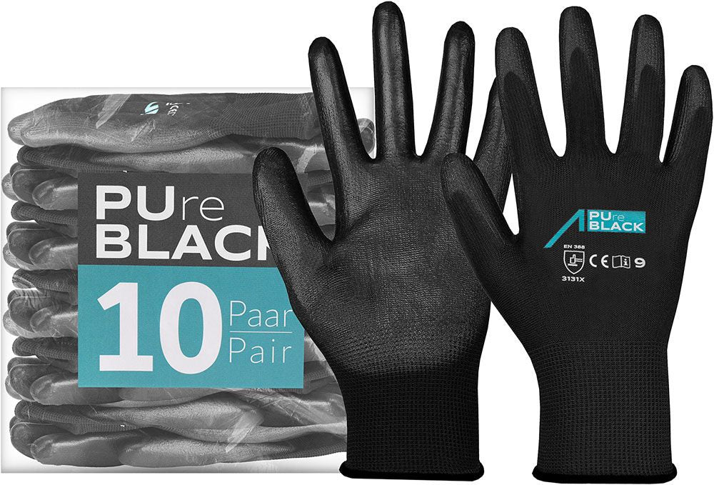 ACE Arbeitshandschuhe – XL, 10 Stück – Polyester, Schwarz