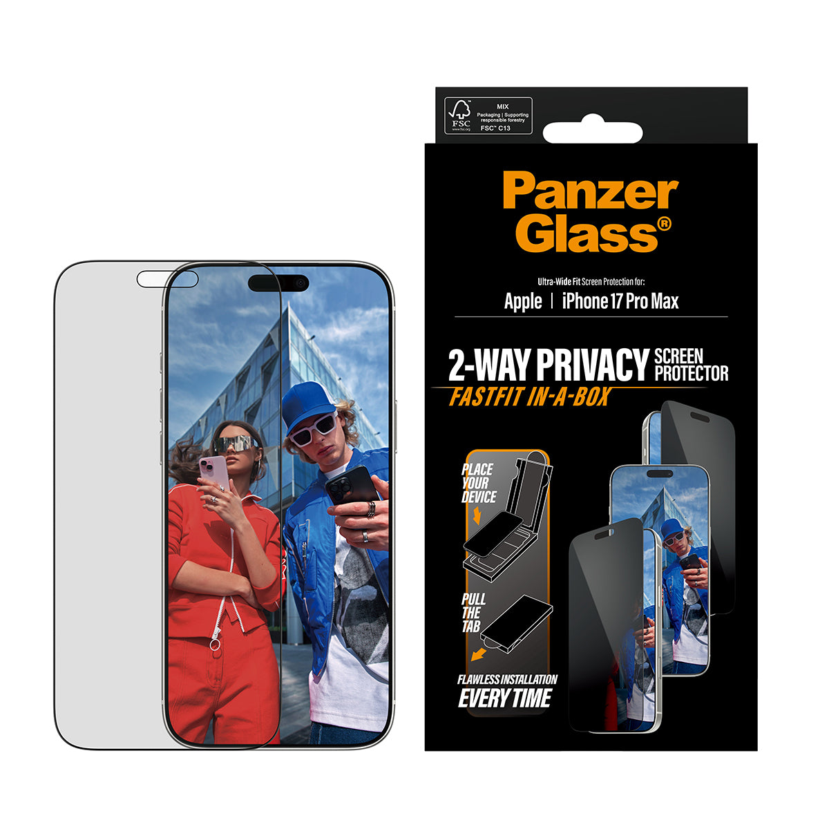PanzerGlass Displayschutzfolie Privacy – für Apple iPhone 17 Pro Max – kratzfest